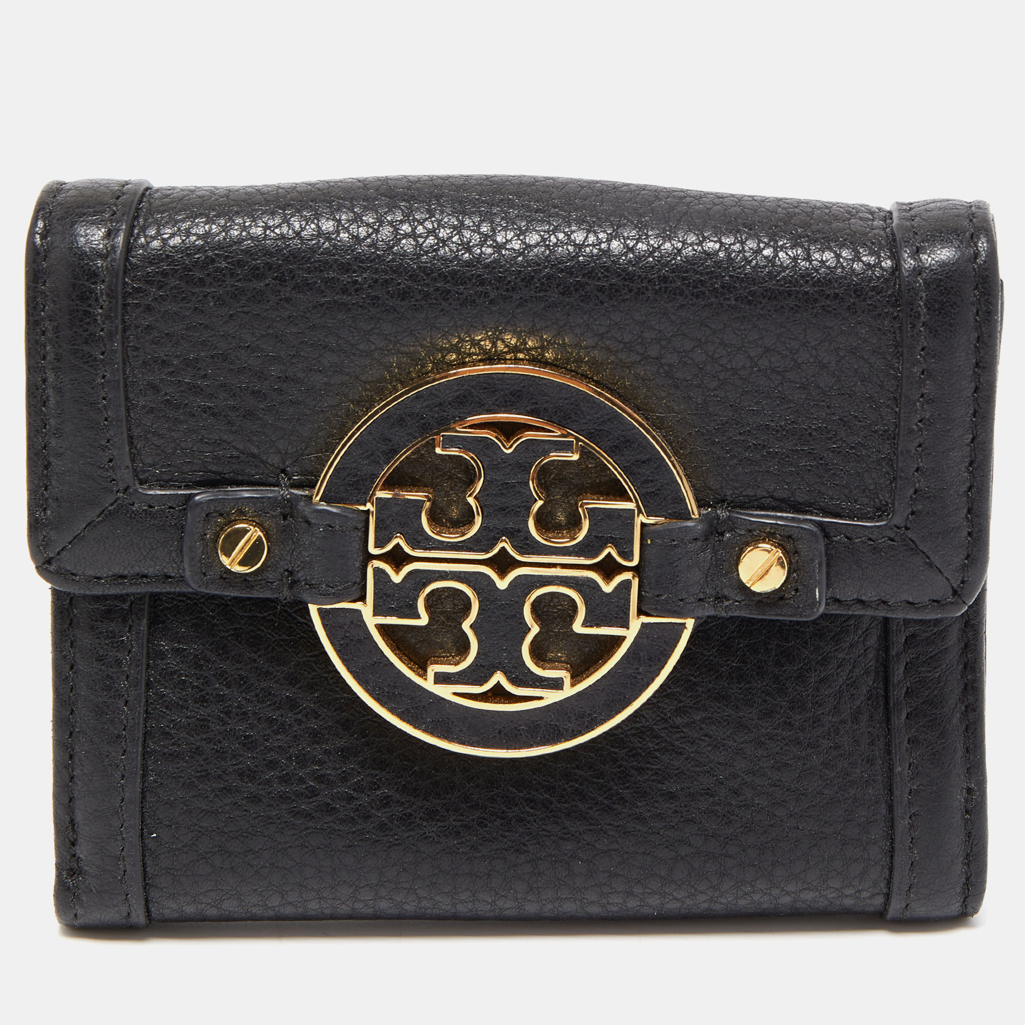 Pre-owned Tory Burch Black Leather Amanda Compact Wallet