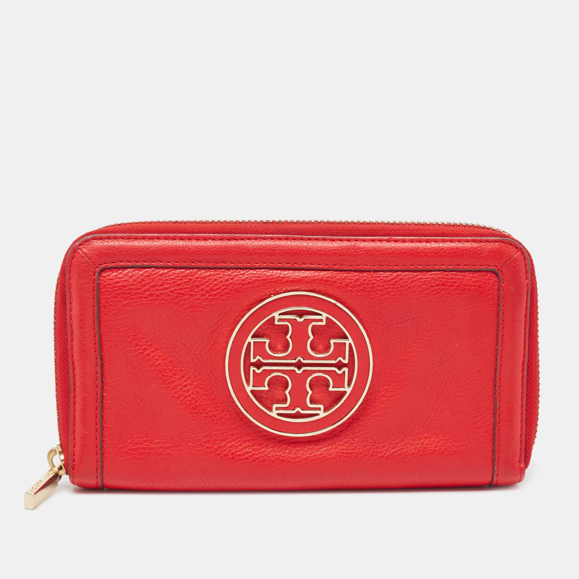 Pre-owned Tory Burch Red Leather Amanda Continental Zip Around Wallet