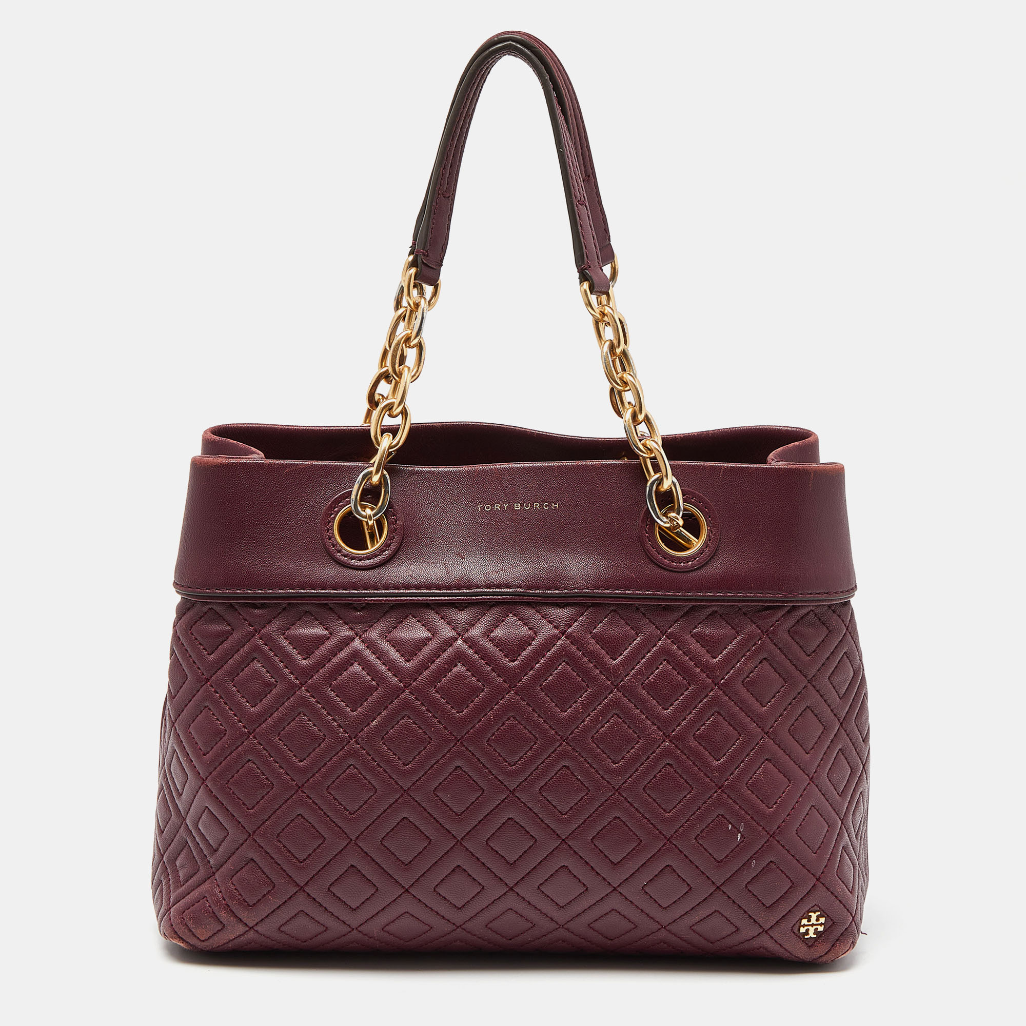 

Tory Burch Burgundy Quilted Leather Fleming Satchel