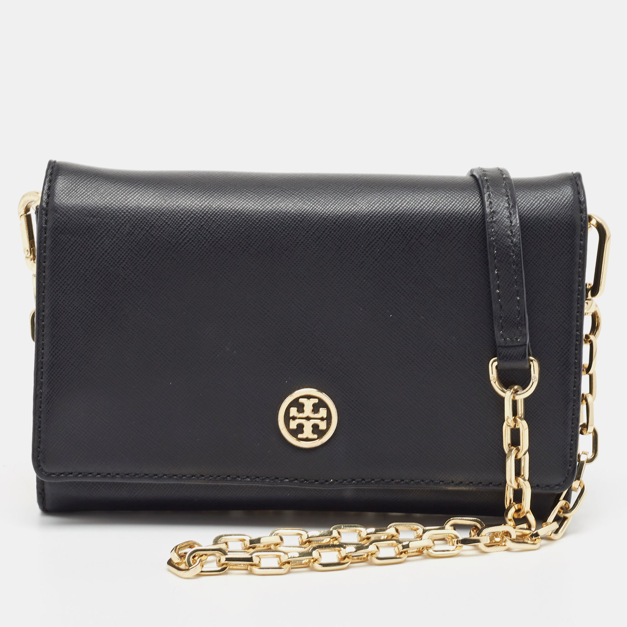 Pre-owned Tory Burch Black Leather Robinson Chain Clutch Bag