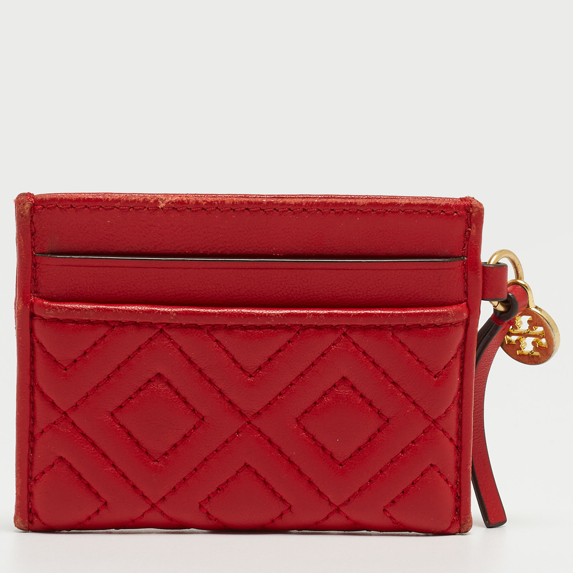 Pre-owned Tory Burch Red Quilted Leather Fleming Card Holder