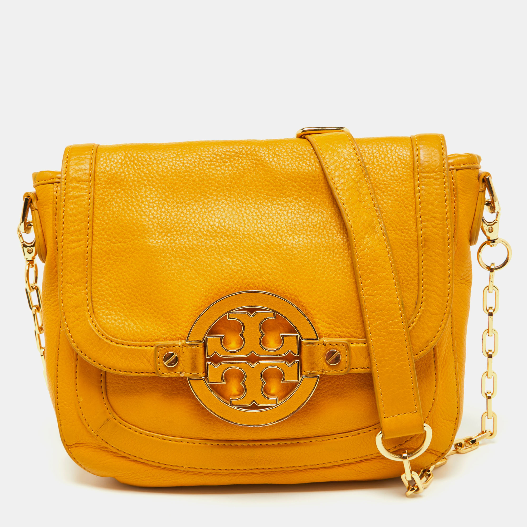 Pre-owned Tory Burch Mustard Leather Amanda Shoulder Bag In Yellow