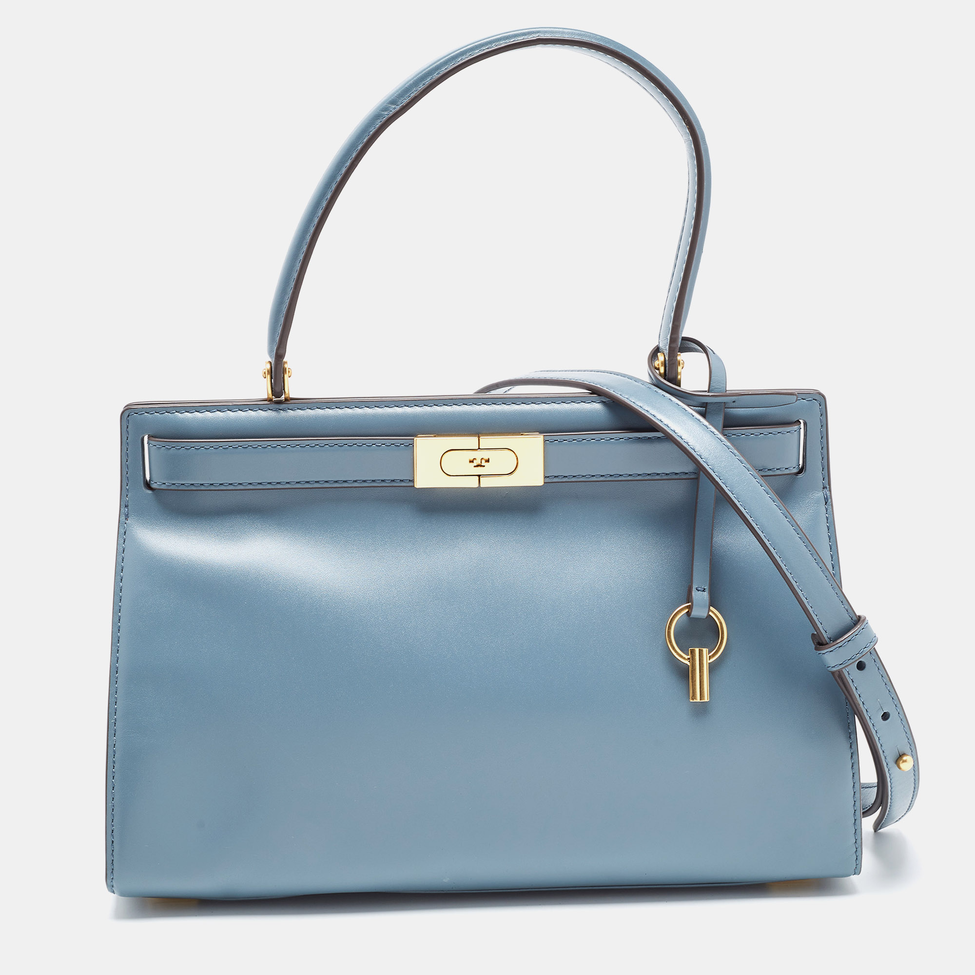 

Tory Burch Light Blue Leather Small Lee Radziwill Top Handle Bag