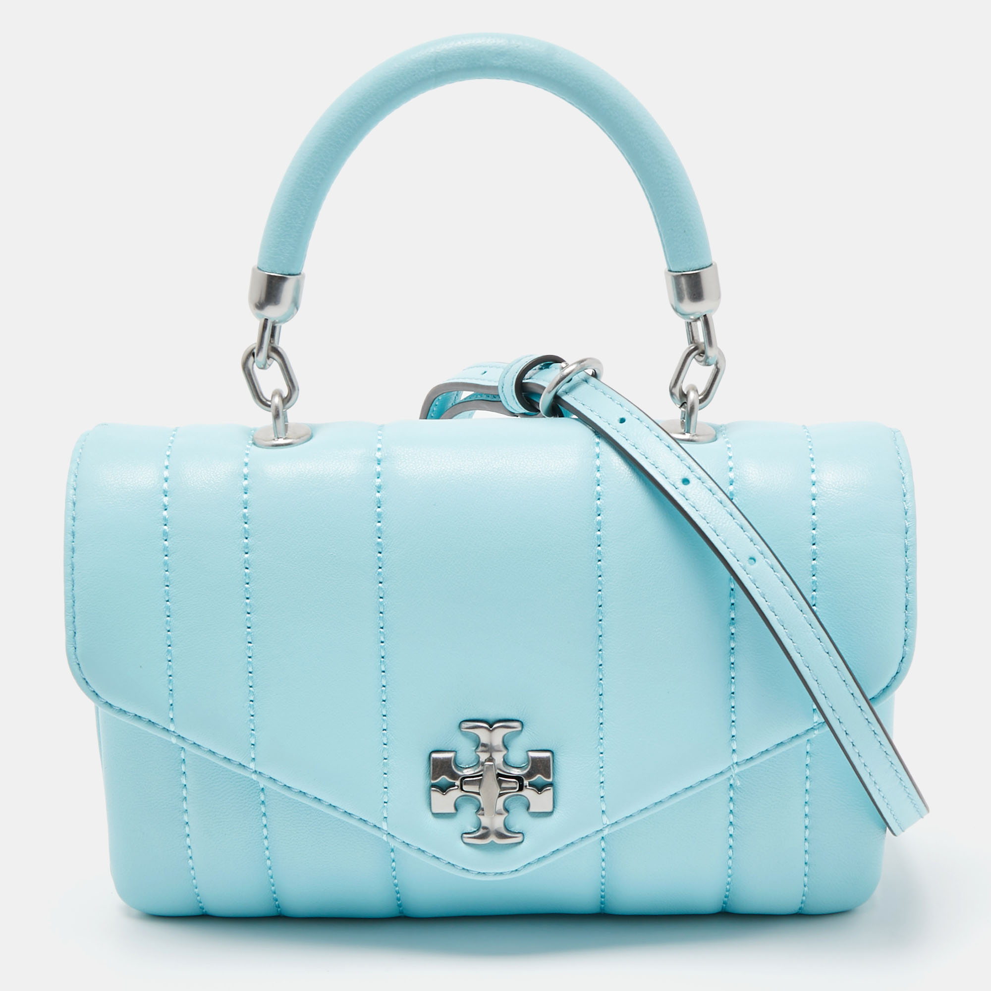 

Tory Burch Light Blue Quilted Leather Kira Top Handle Bag