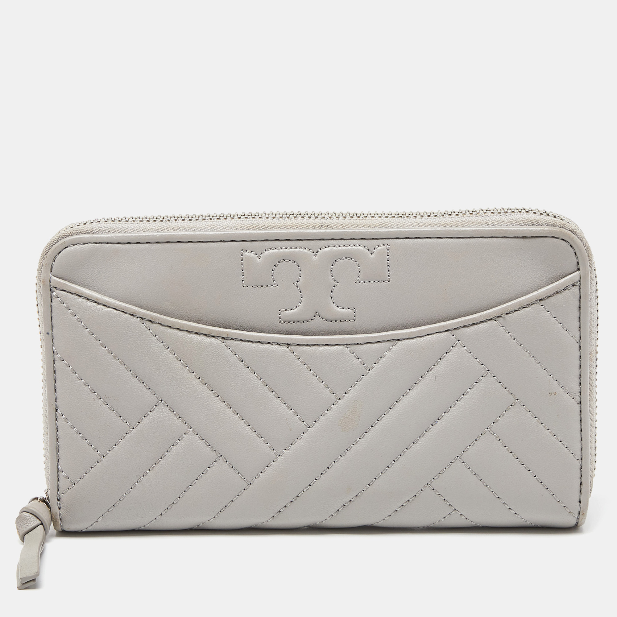 Pre-owned Tory Burch Grey Leather Alexa Continental Wallet