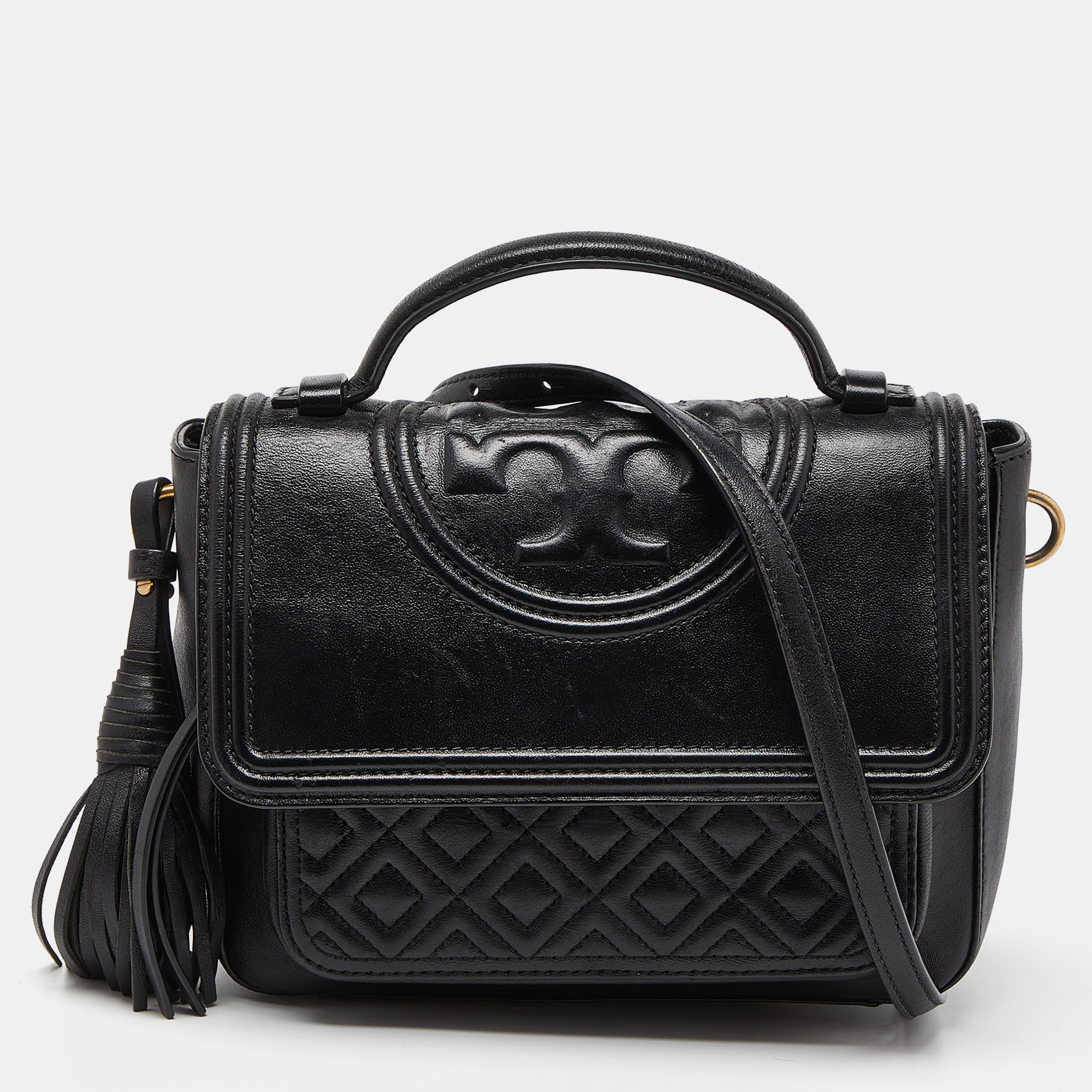 

Tory Burch Black Quilted Leather Flap Top Handle Bag