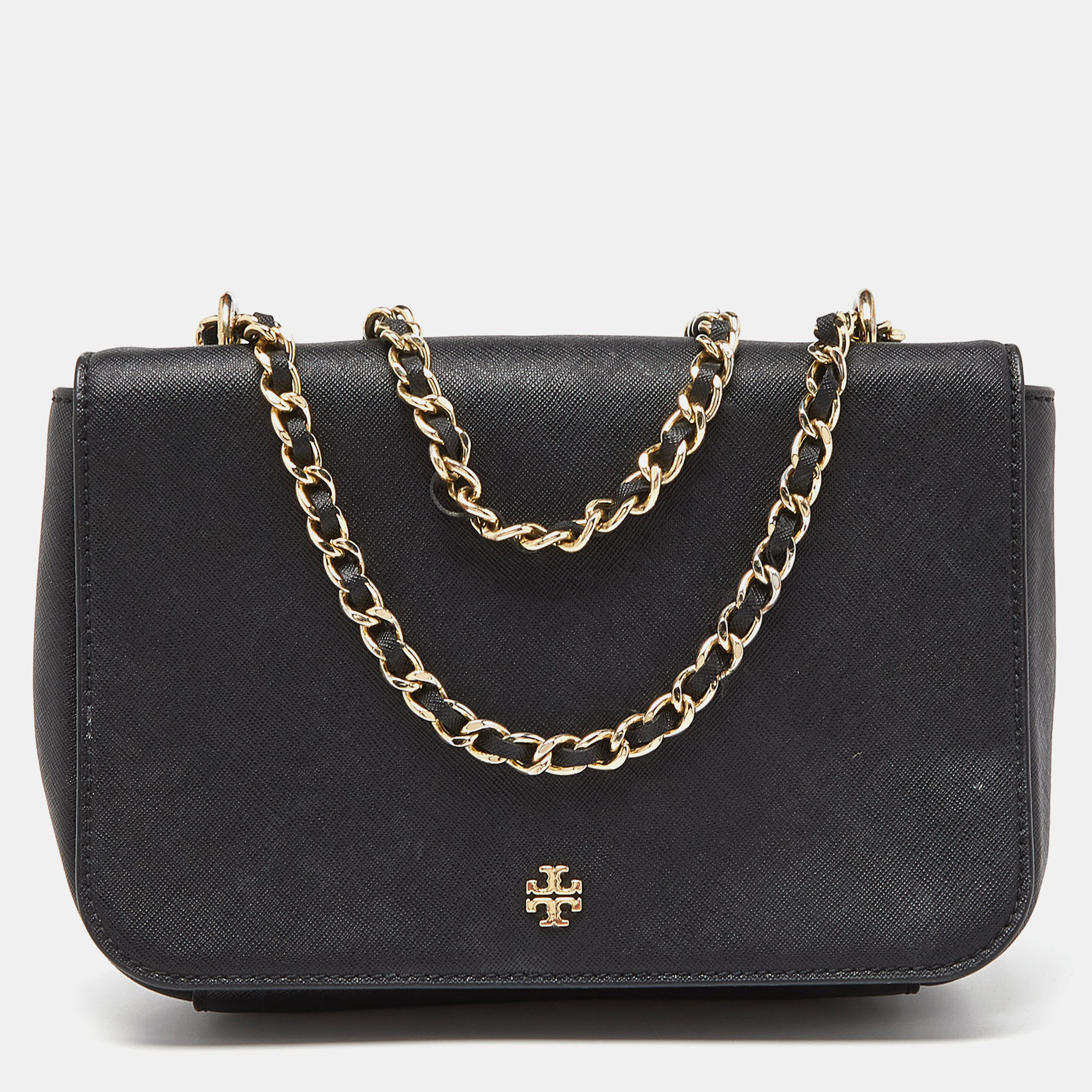 Pre-owned Tory Burch Black Leather Robinson Chain Crossbody Bag