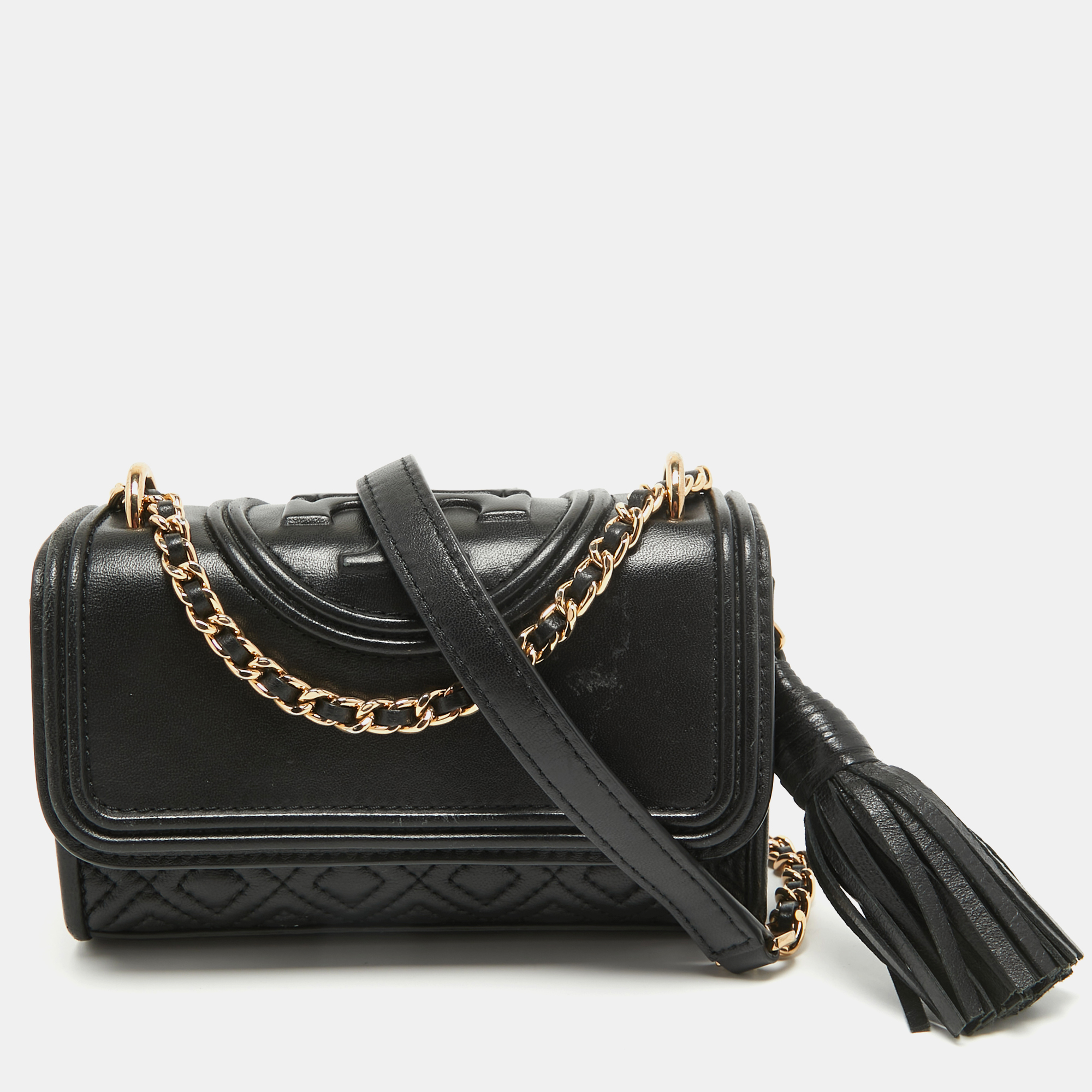 

Tory Burch Black Quilted Leather Micro Fleming Crossbody Bag