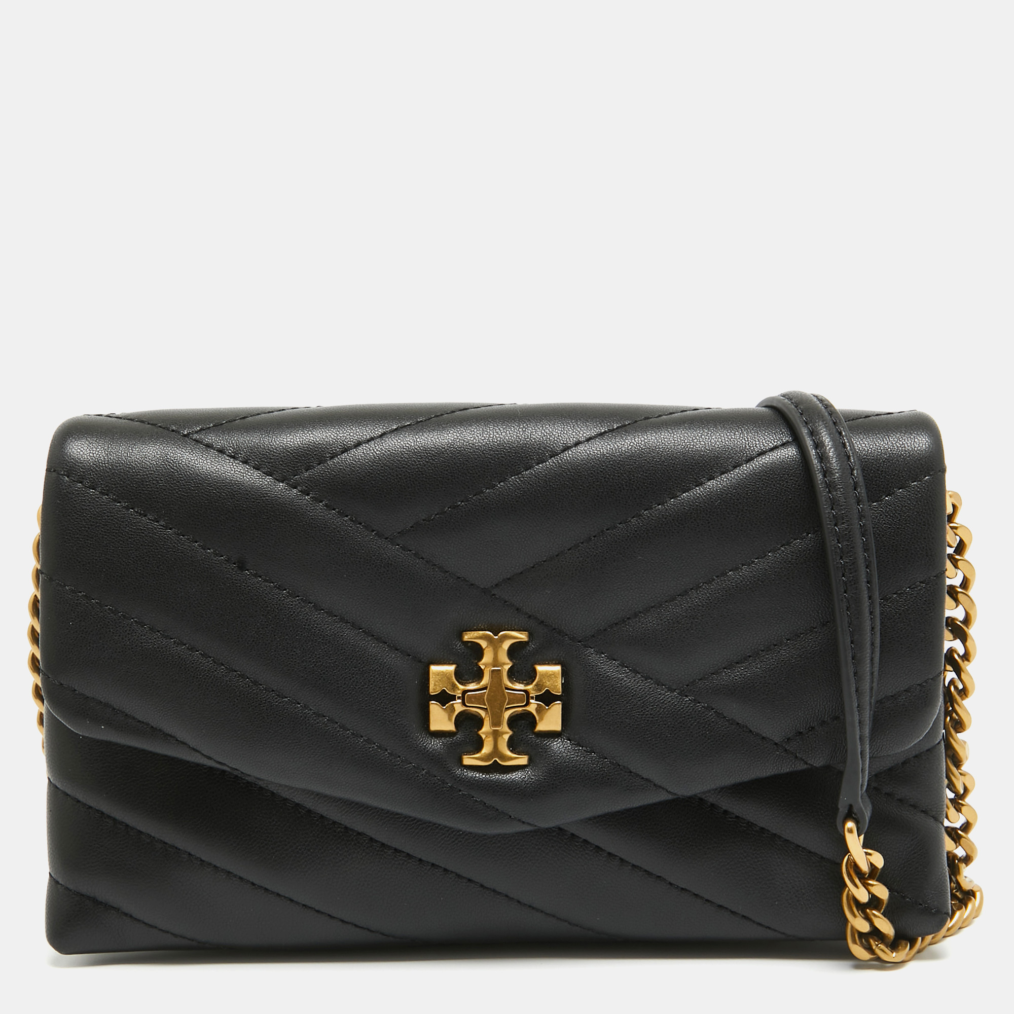 Pre Owned Tory Burch Black Quilted Leather Kira Clutch Bag