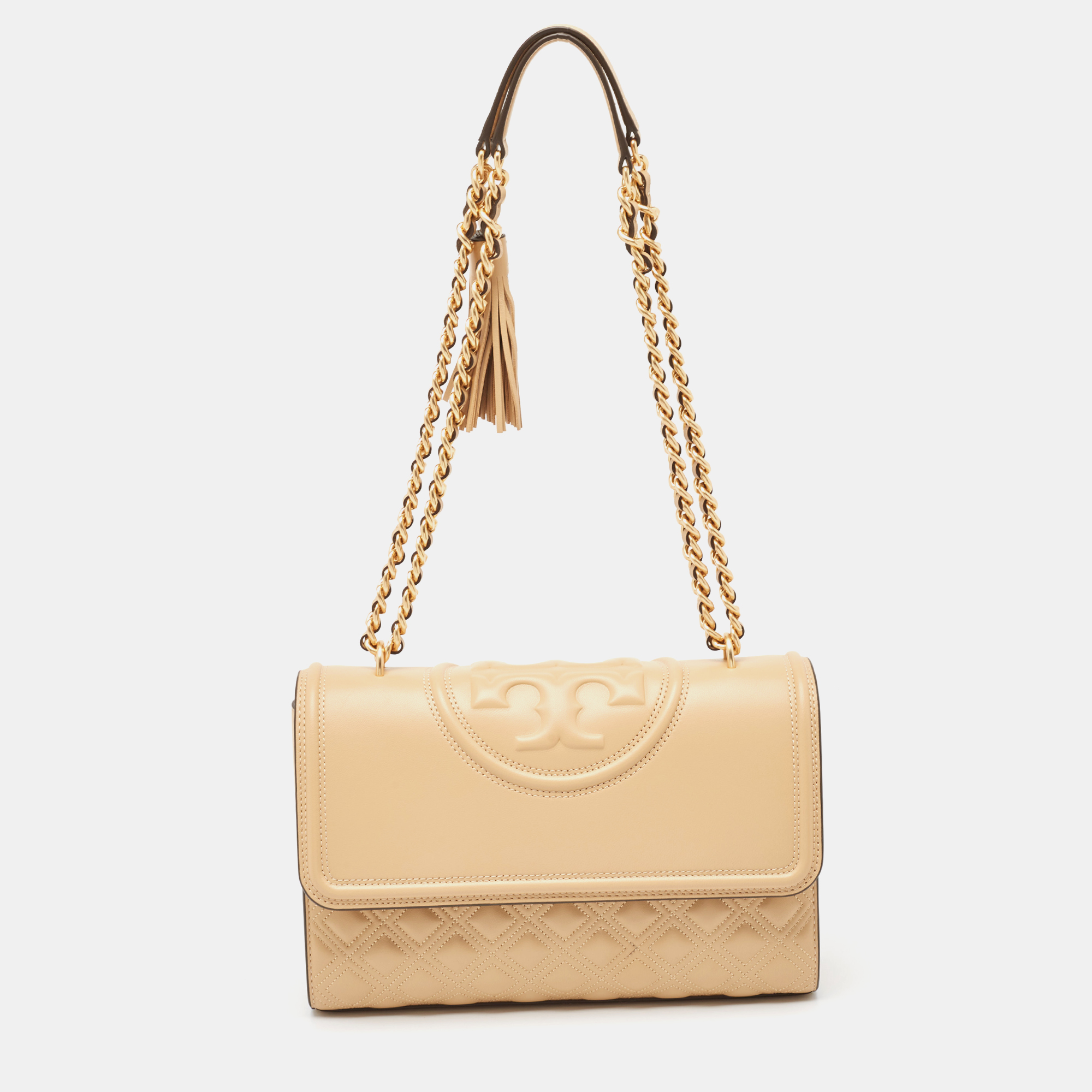 

Tory Burch Beige Quilted Leather Fleming Shoulder Bag
