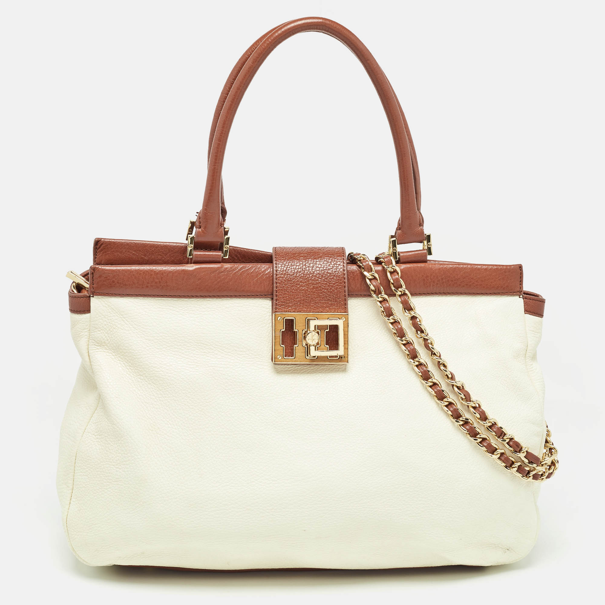 

Tory Burch Cream/Brown Leather Tote