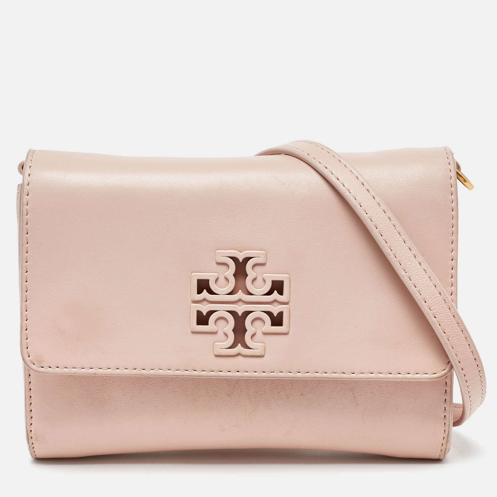 Pre-owned Tory Burch Pink Leather Britten Flap Crossbody Bag