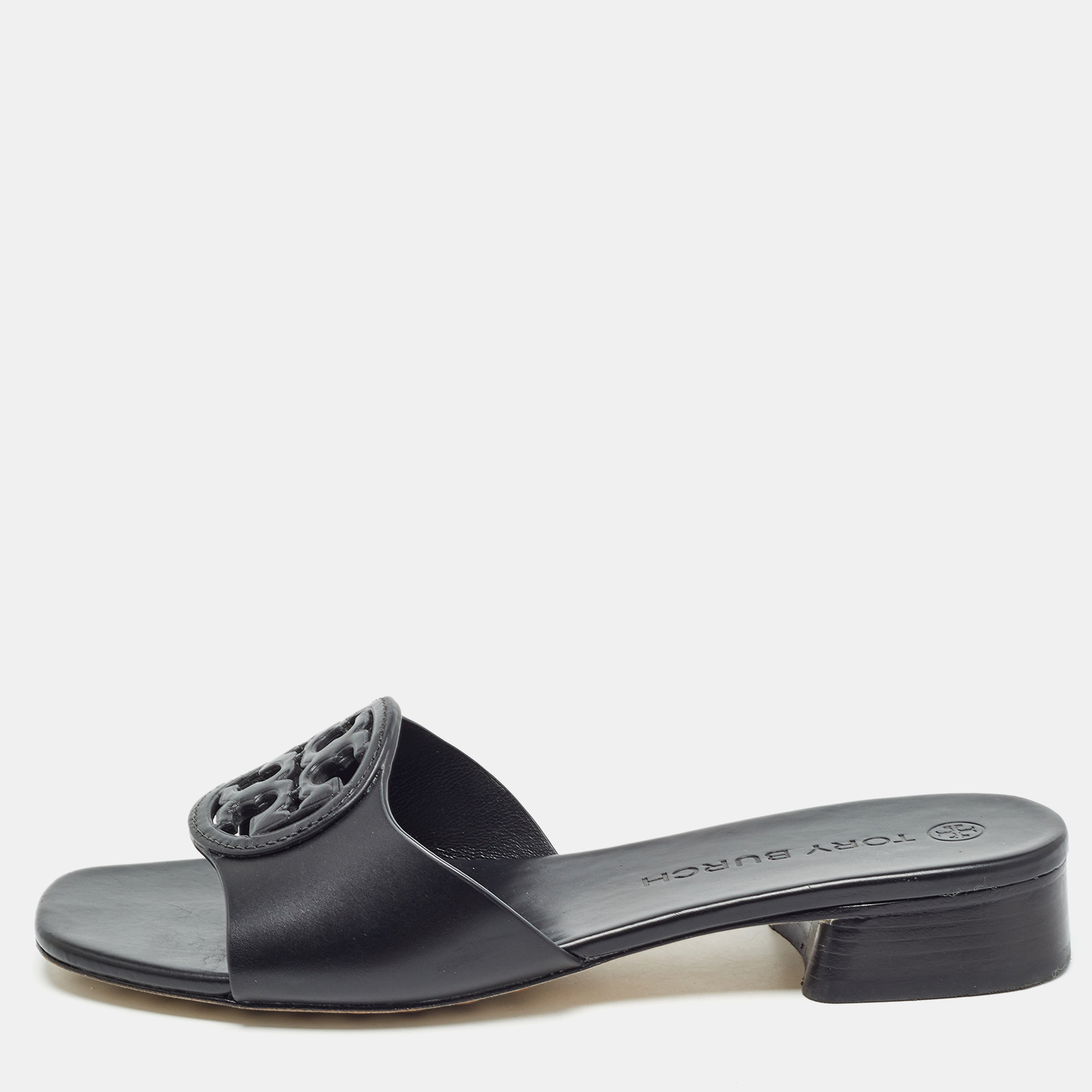 

Tory Burch Black Leather Bombe Miller Slide Sandals Size 37.5