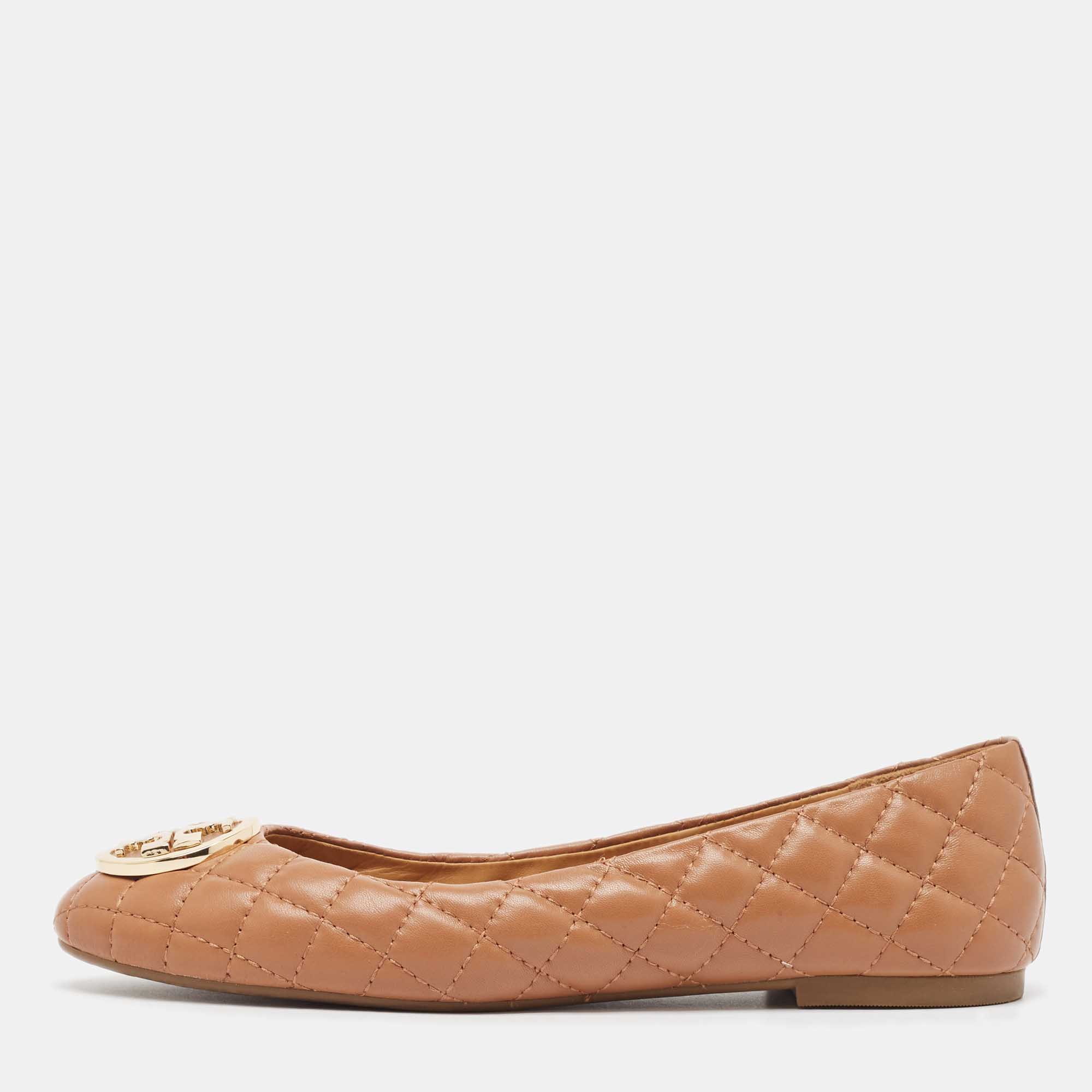 

Tory Burch Brown Quilted Leather Benton 2 Ballet Flats Size 38.5