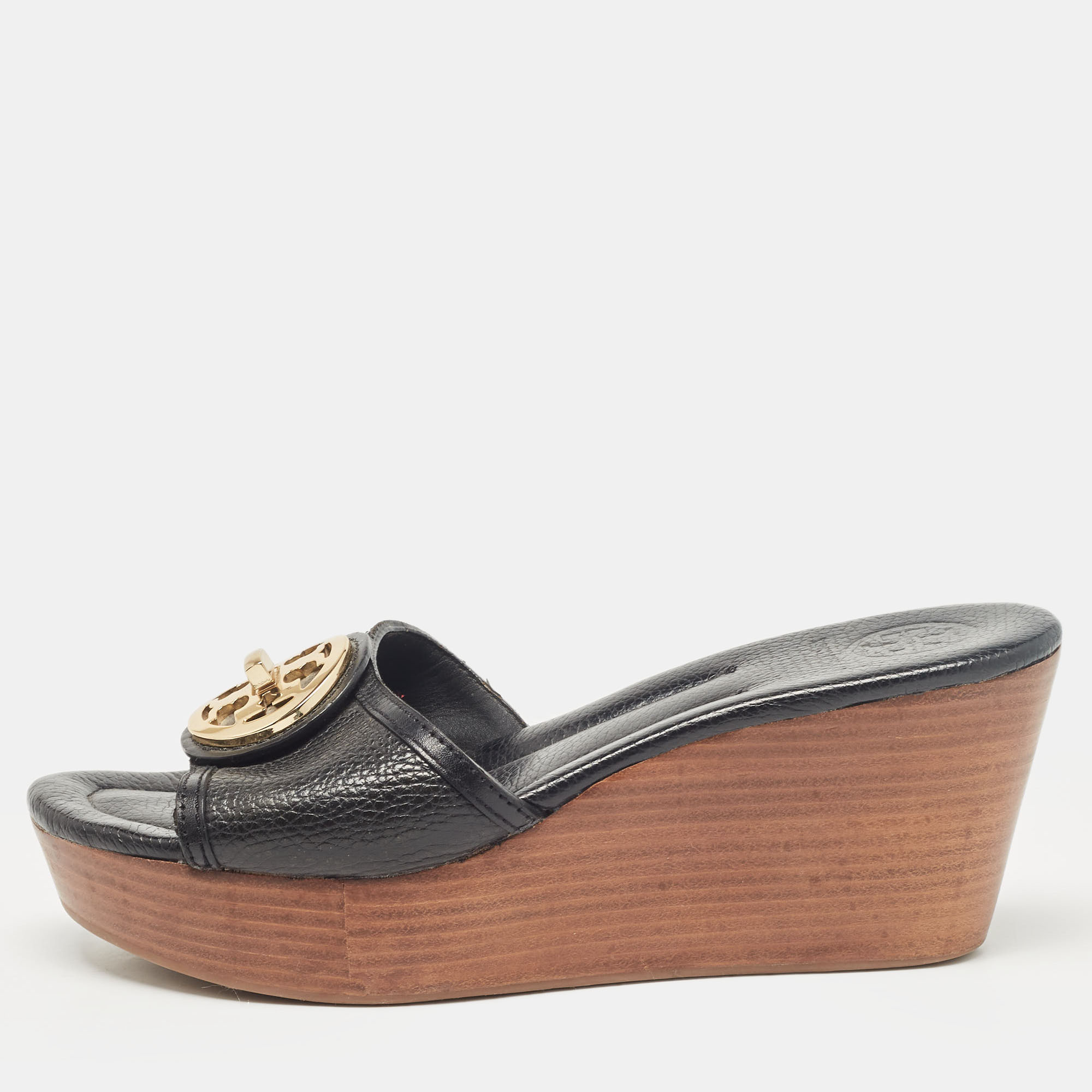 

Tory Burch Black Leather Wedge Sandals Size 38