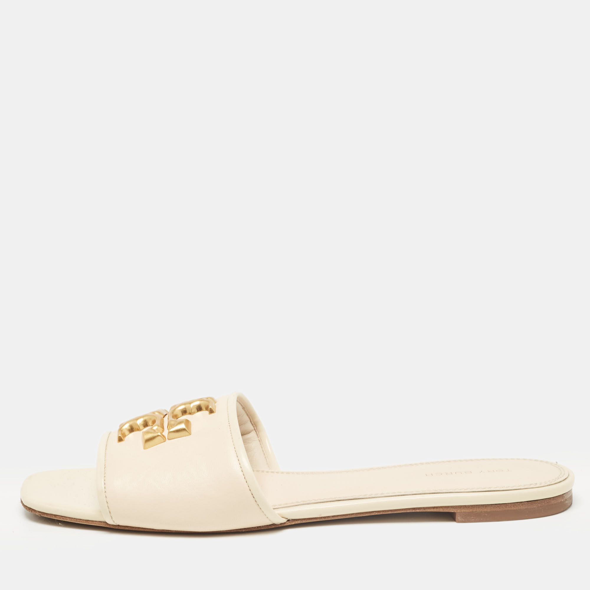 

Tory Burch Cream Leather Eleanor Flat Slides Size 39.5