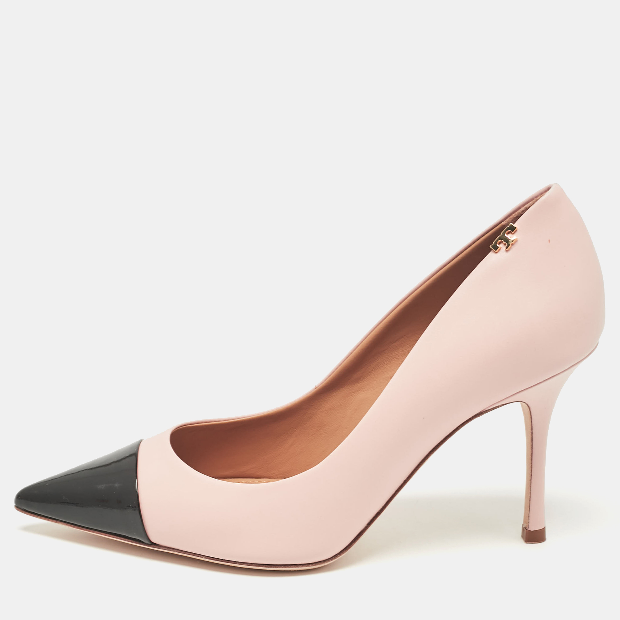 

Tory Burch Pink/Black Leather Penelope Pointed Toe Pumps 37