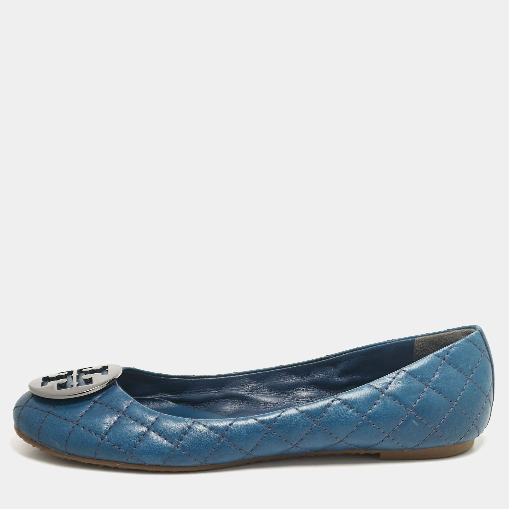 Pre-owned Tory Burch Blue Leather Ballet Flats Size 40