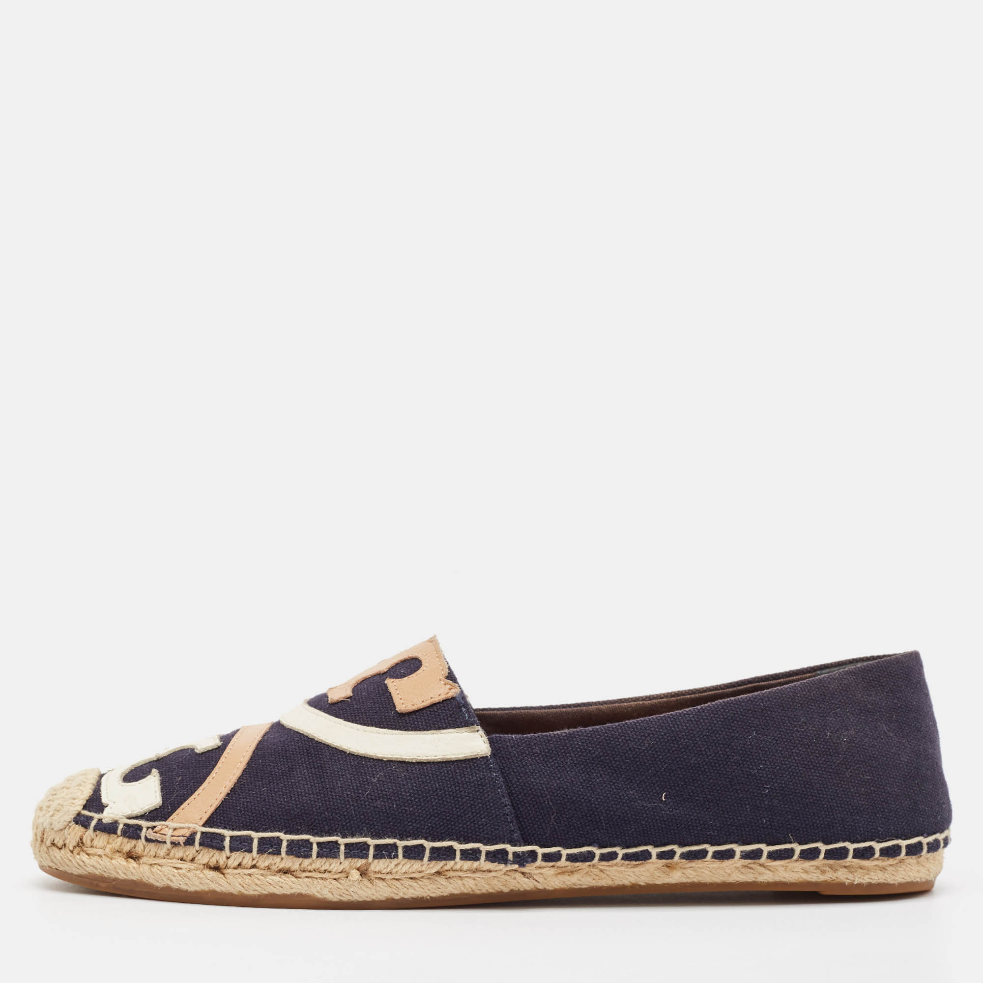 

Tory Burch Navy Blue Canvas Poppy Espadrille Flats Size 40