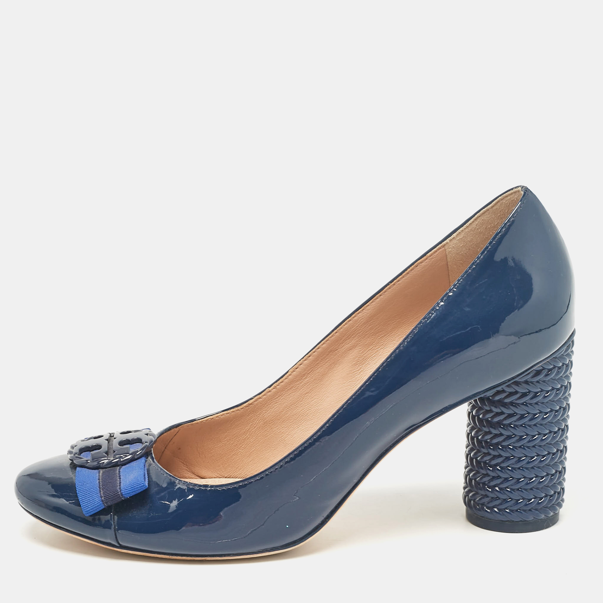 

Tory Burch Blue Patent Leather Janey Block Heel Pumps Size 40