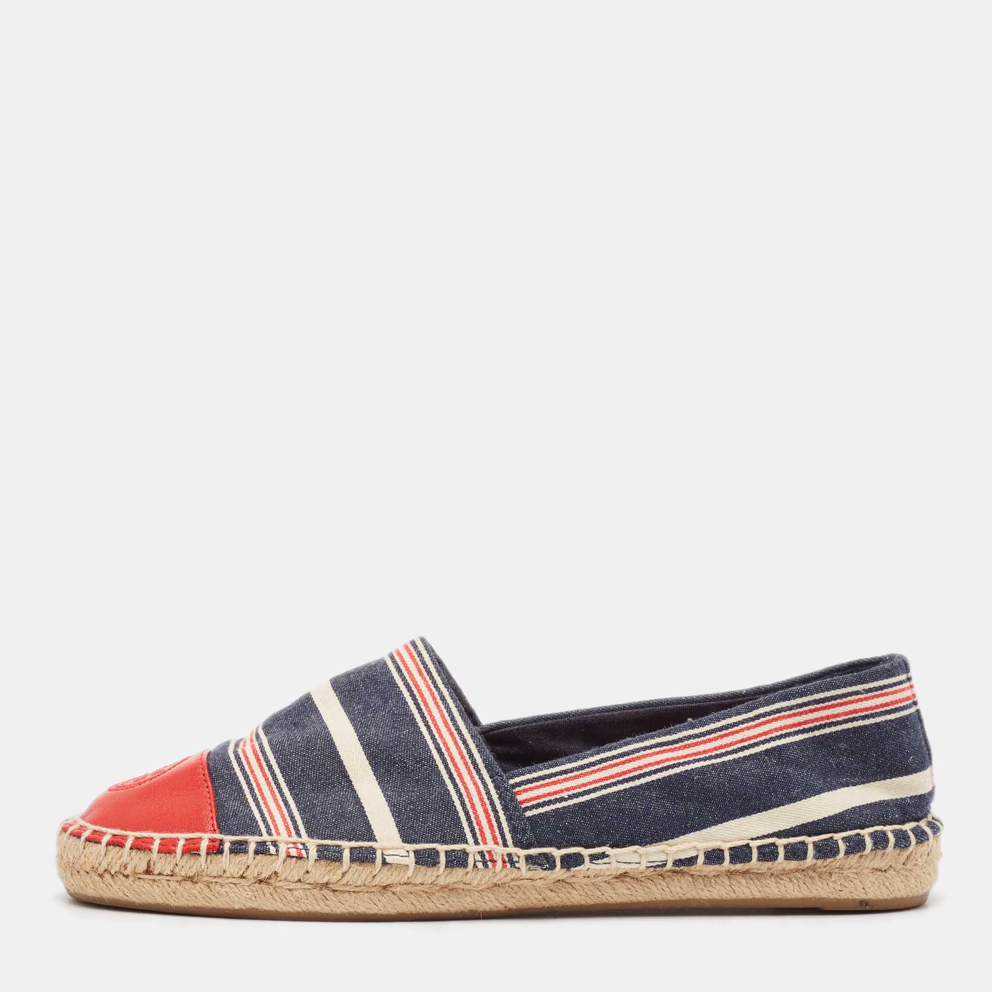 

Tory Burch Multicolor Denim and Leather Espadrille Flats Size 37.5