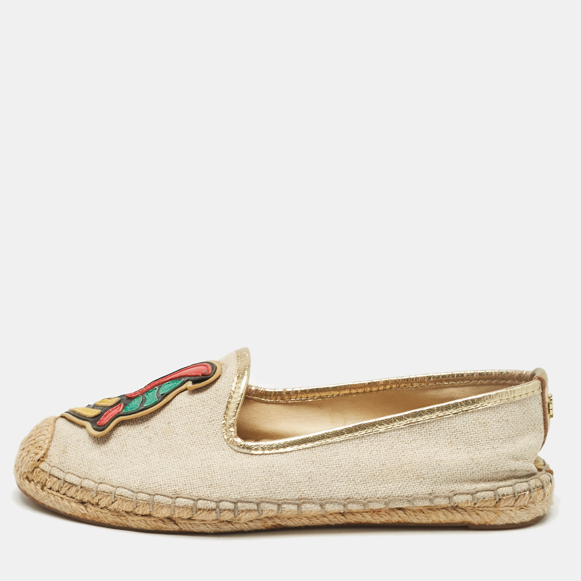 

Tory Burch Beige Canvas and Leather Espadrille Flats Size 36.5