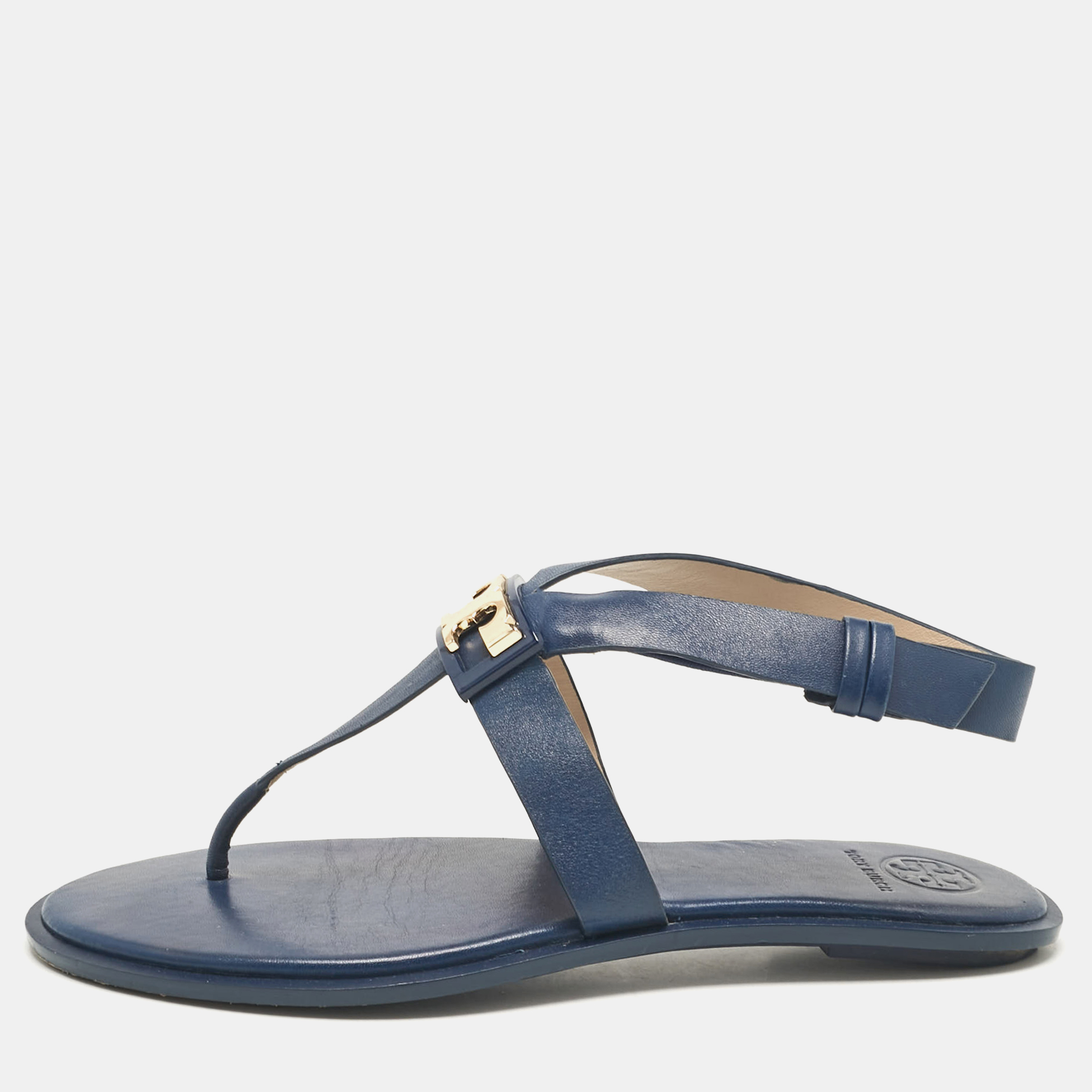 

Tory Burch Navy Blue Leather Gigi Thong Flat Sandals Size 38.5