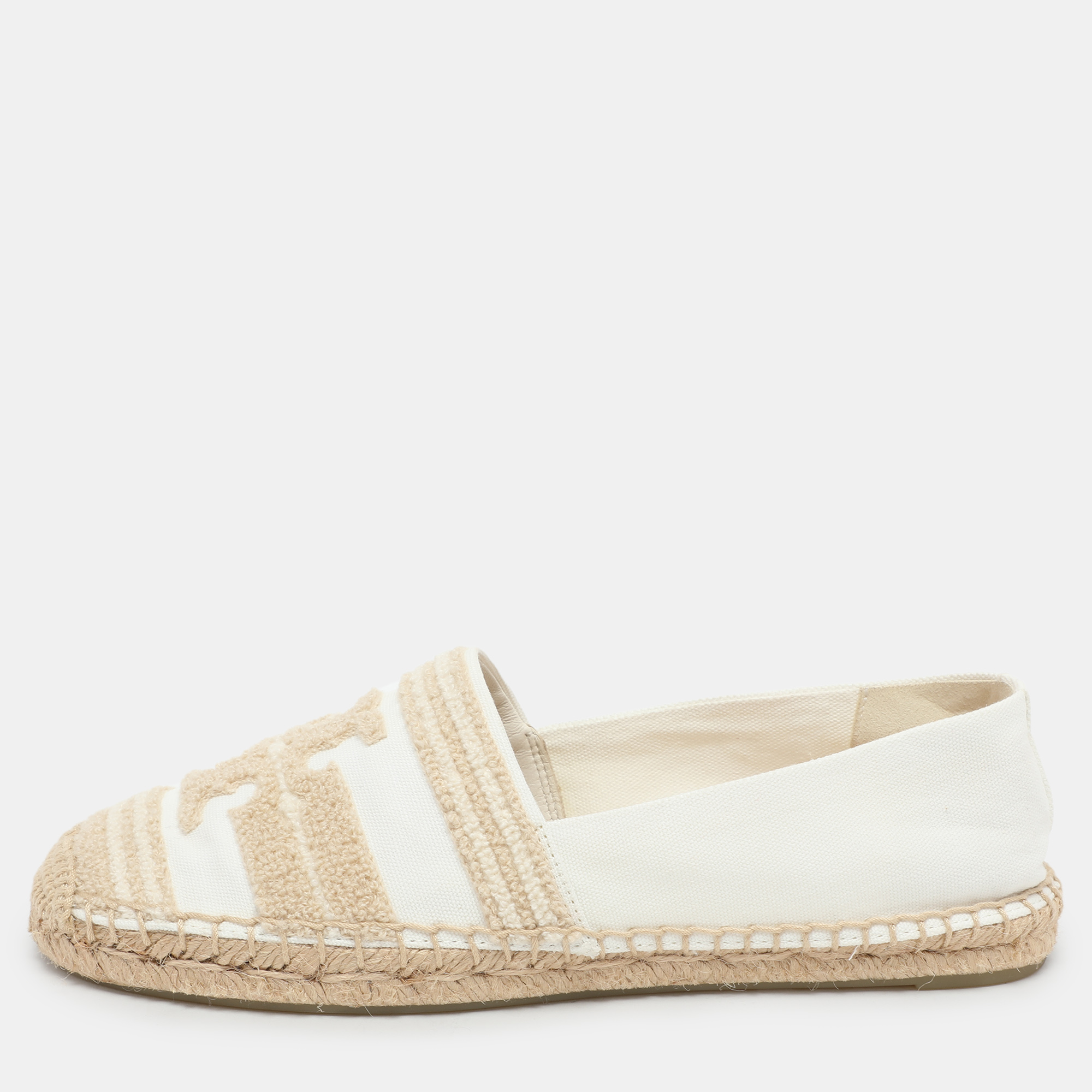 

Tory Burch White Canvas Espadrille Flats Size 36.5