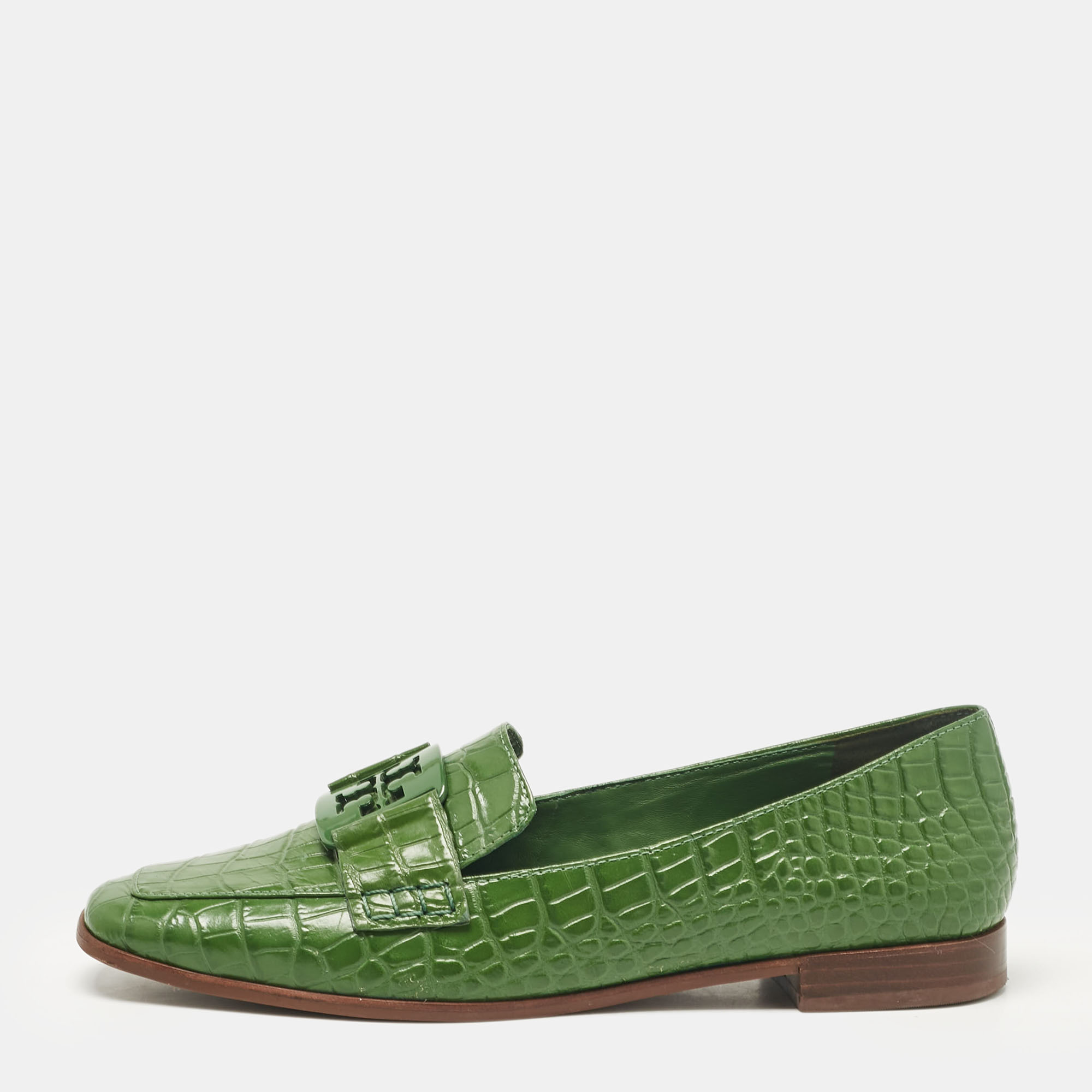 

Tory Burch Green Croc Embossed Leather Georgia Loafers Size 38.5