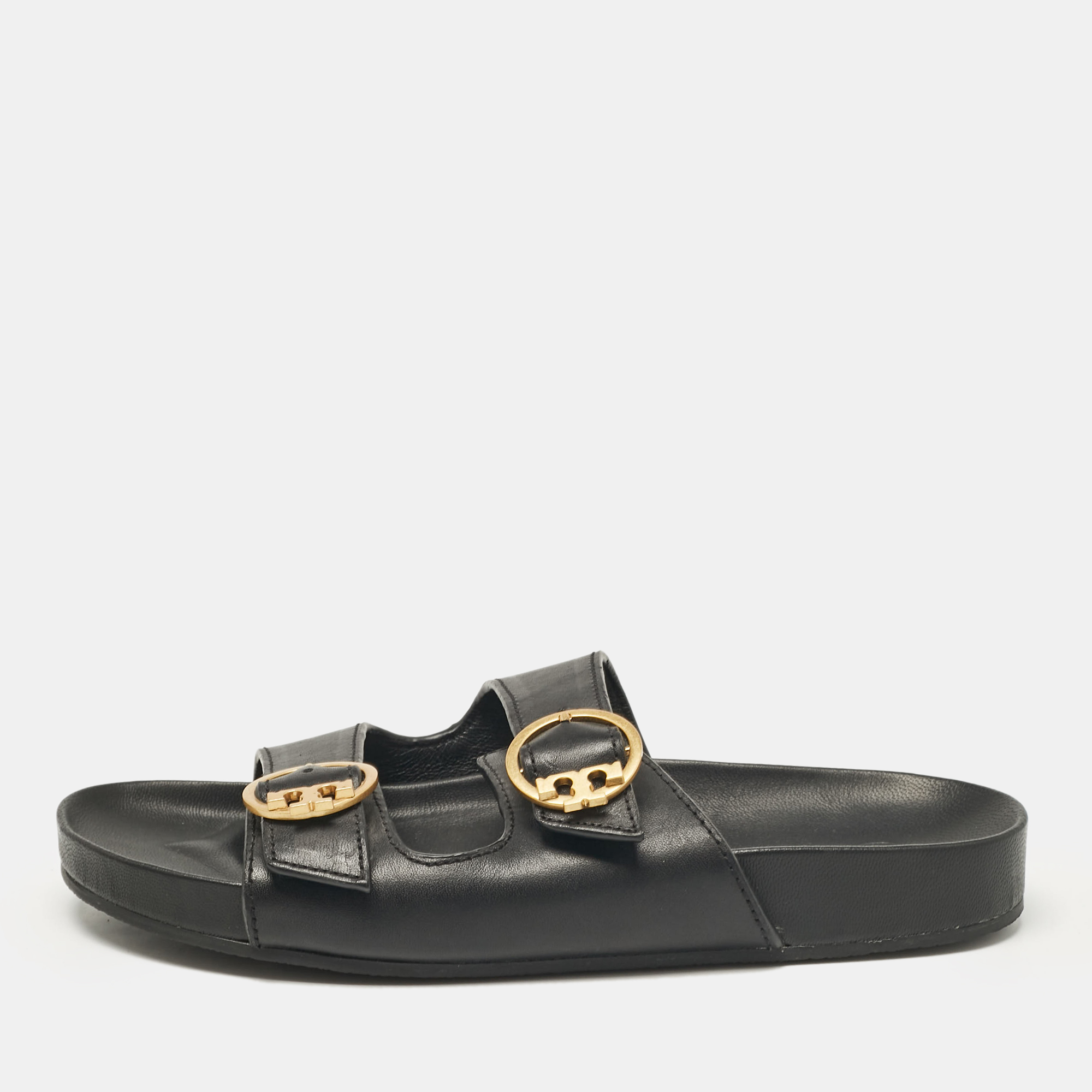 

Tory Burch Black Leather Slides Size 38