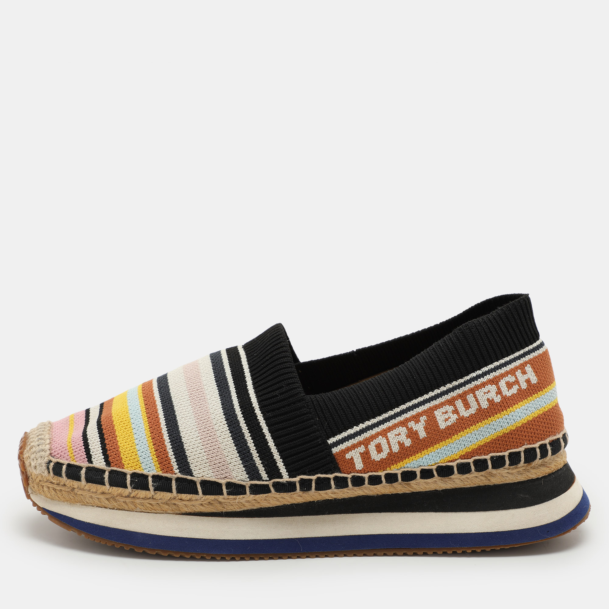 

Tory Burch Multicolor Stretch Fabric Daisy Logo Espadrille Slip On Sneakers 37