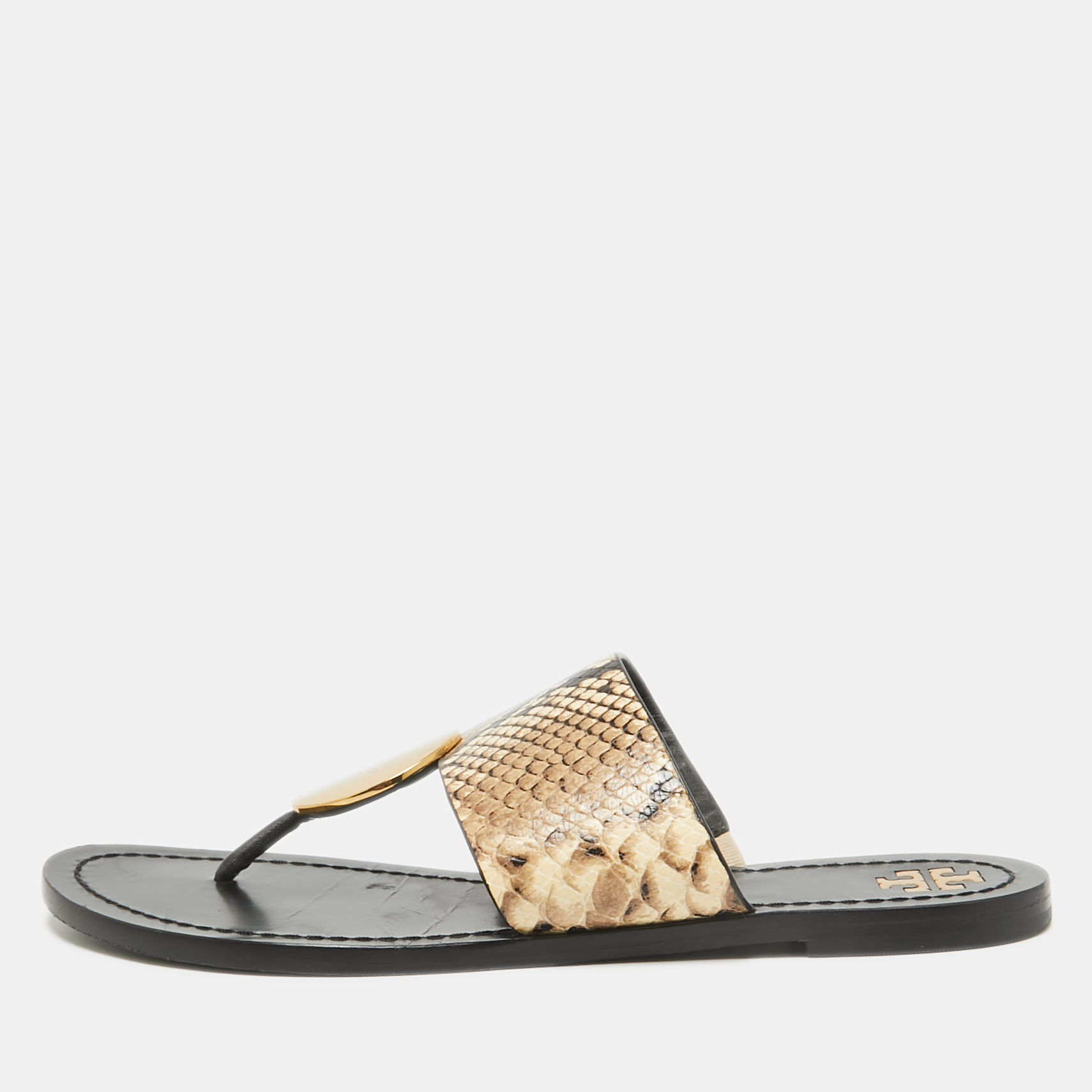 

Tory Burch Brown Python Embossed Leather Flat Sandals 39