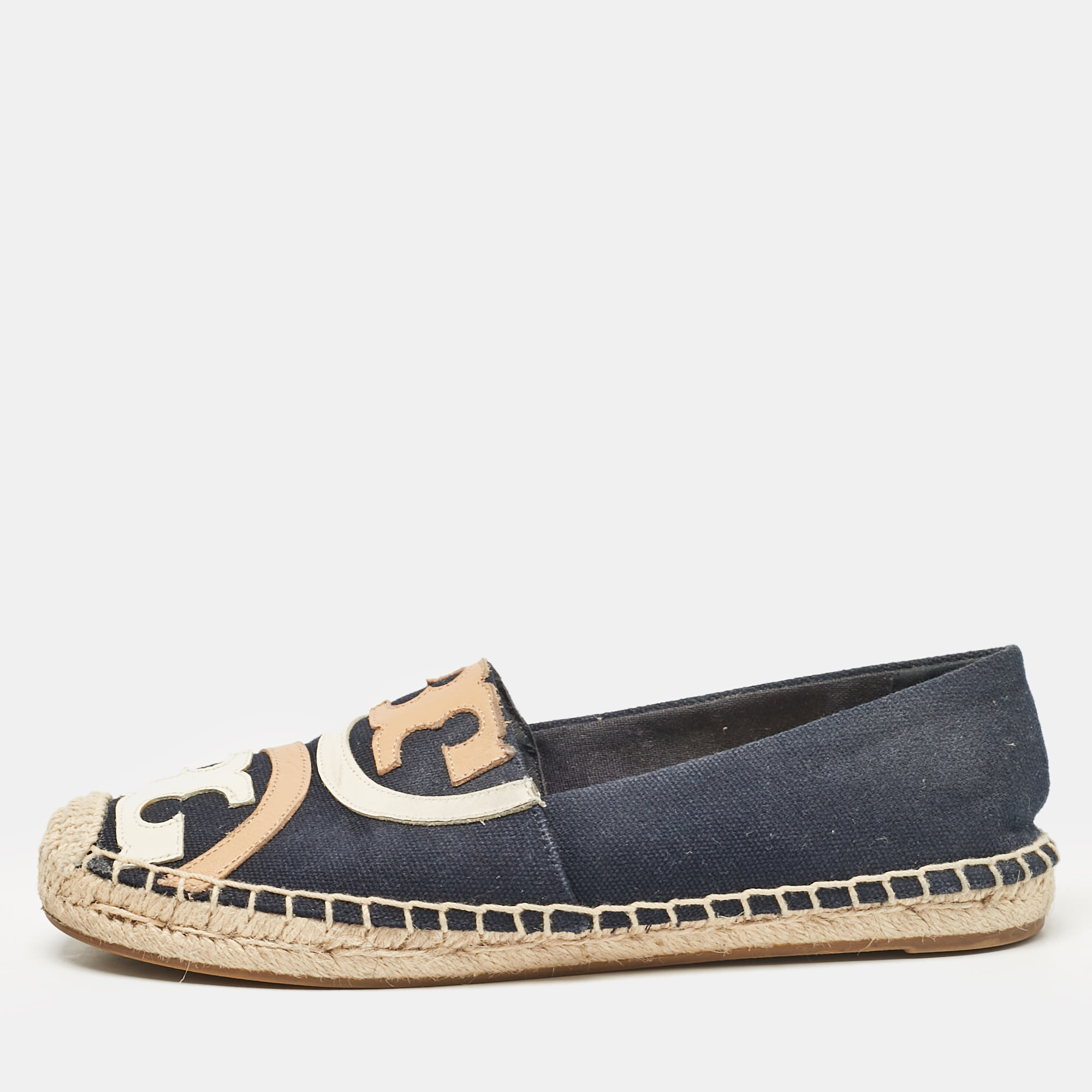 

Tory Burch Navy Blue Canvas Poppy Espadrille Flats Size 36