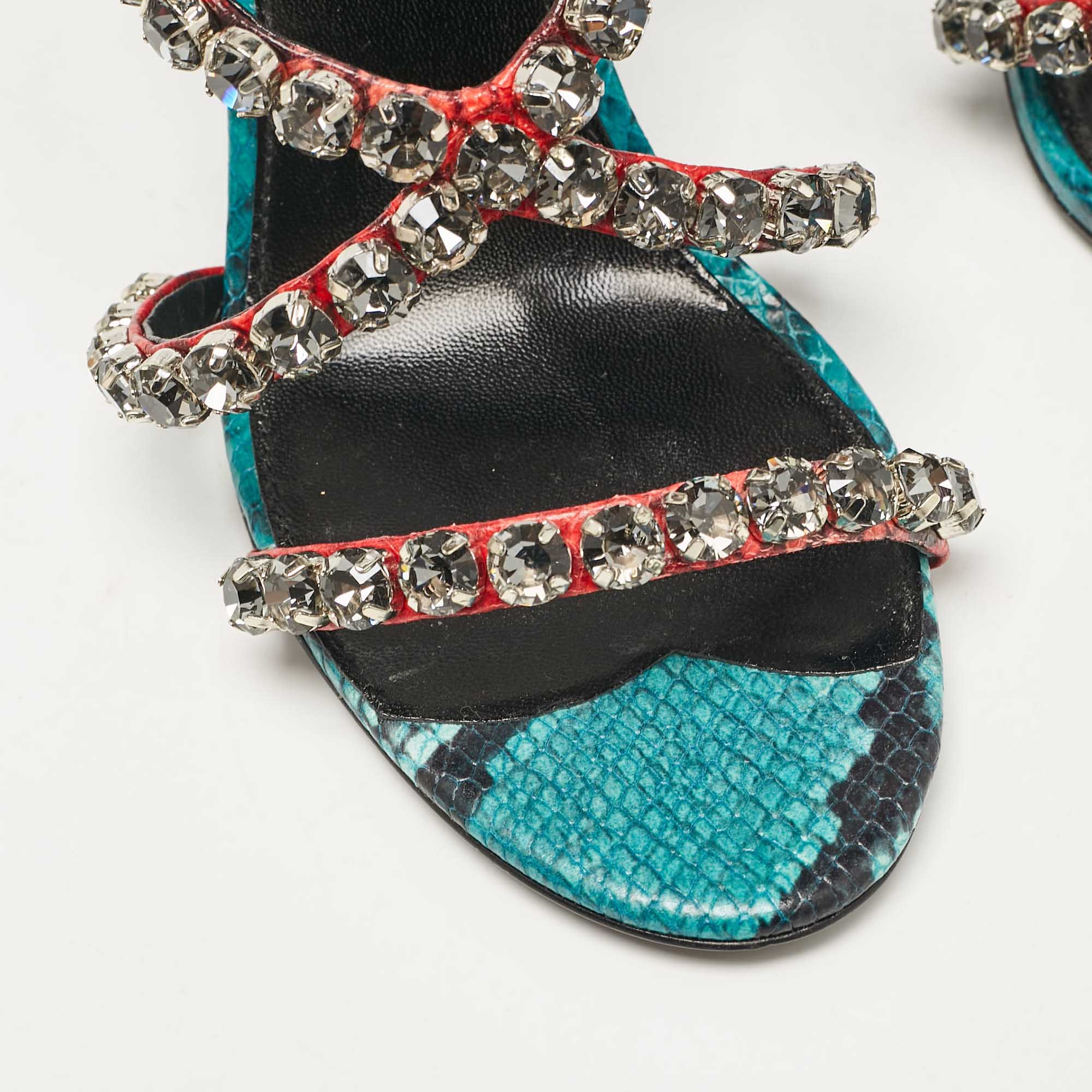 Tory Burch Multicolor Snakeskin Embossed Leather Crystal Embellished Sandals Size 38 