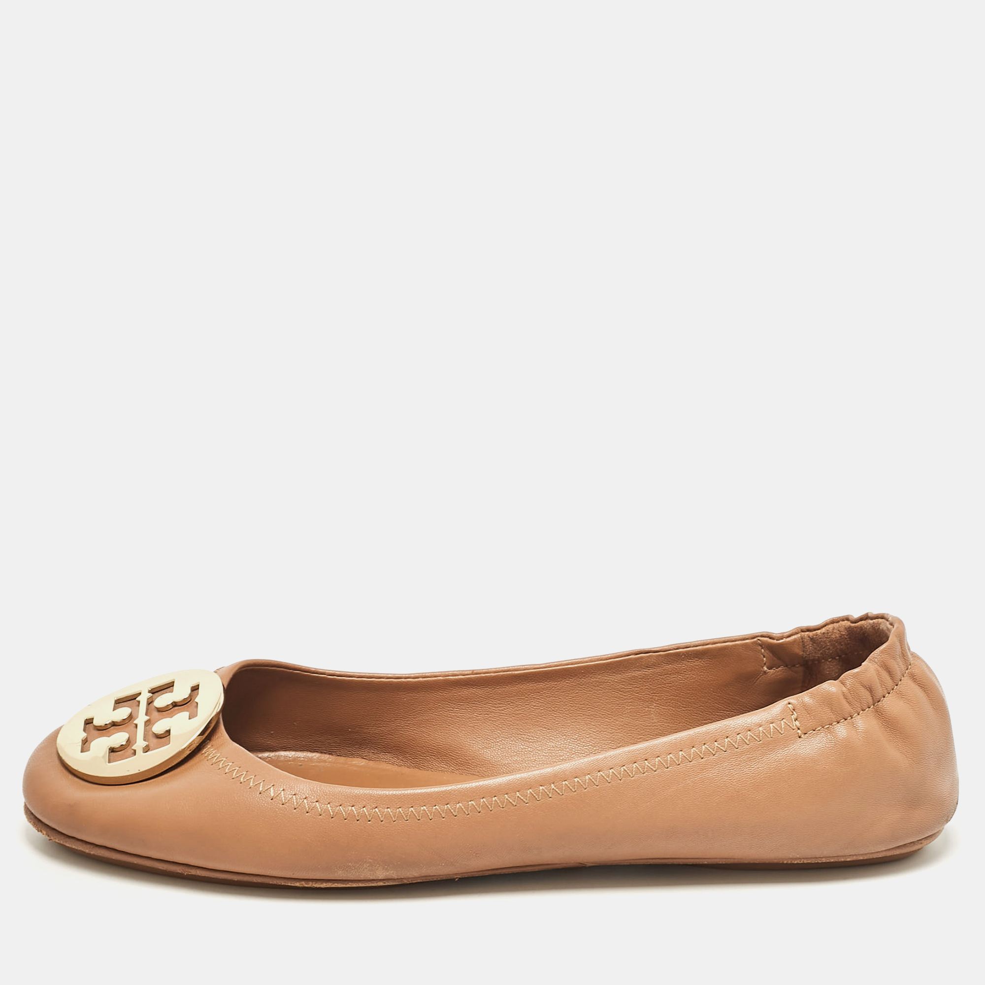 

Tory Burch Brown Leather Minnie Travel Ballet Flats Size 39.5