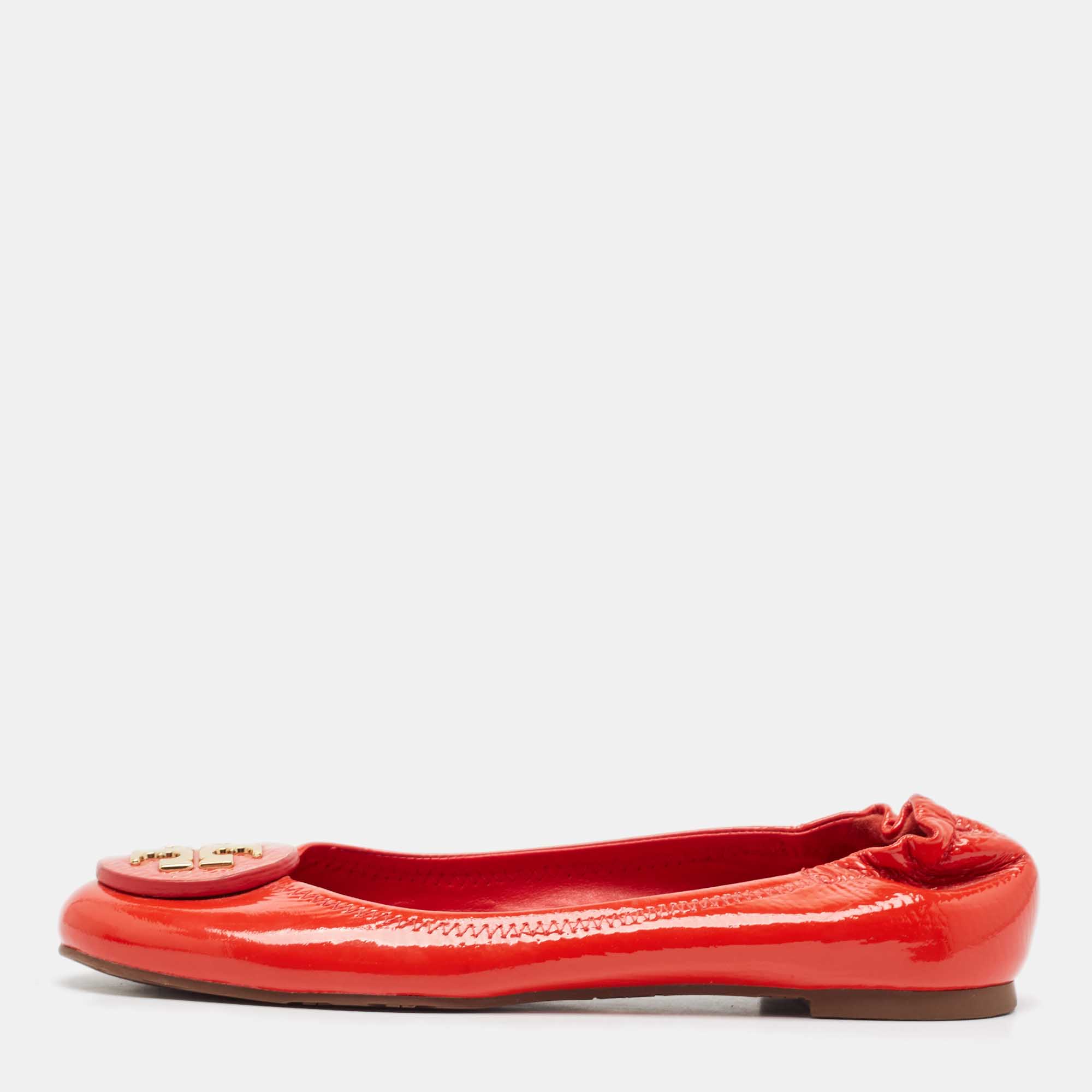 

Tory Burch Red Patent Leather Reva Scrunch Ballet Flats Size 38.5