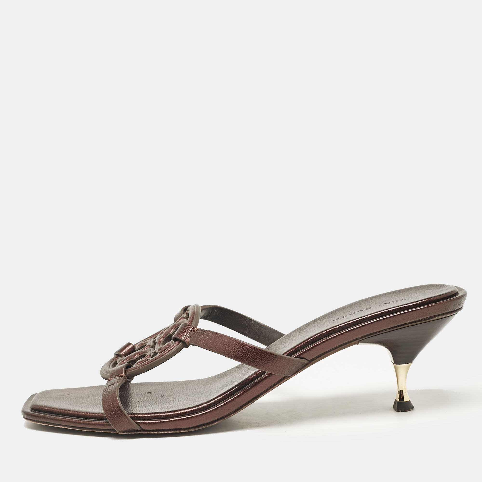 

Tory Burch Brown Leather Miller Bombe Slide Sandals Size 39.5