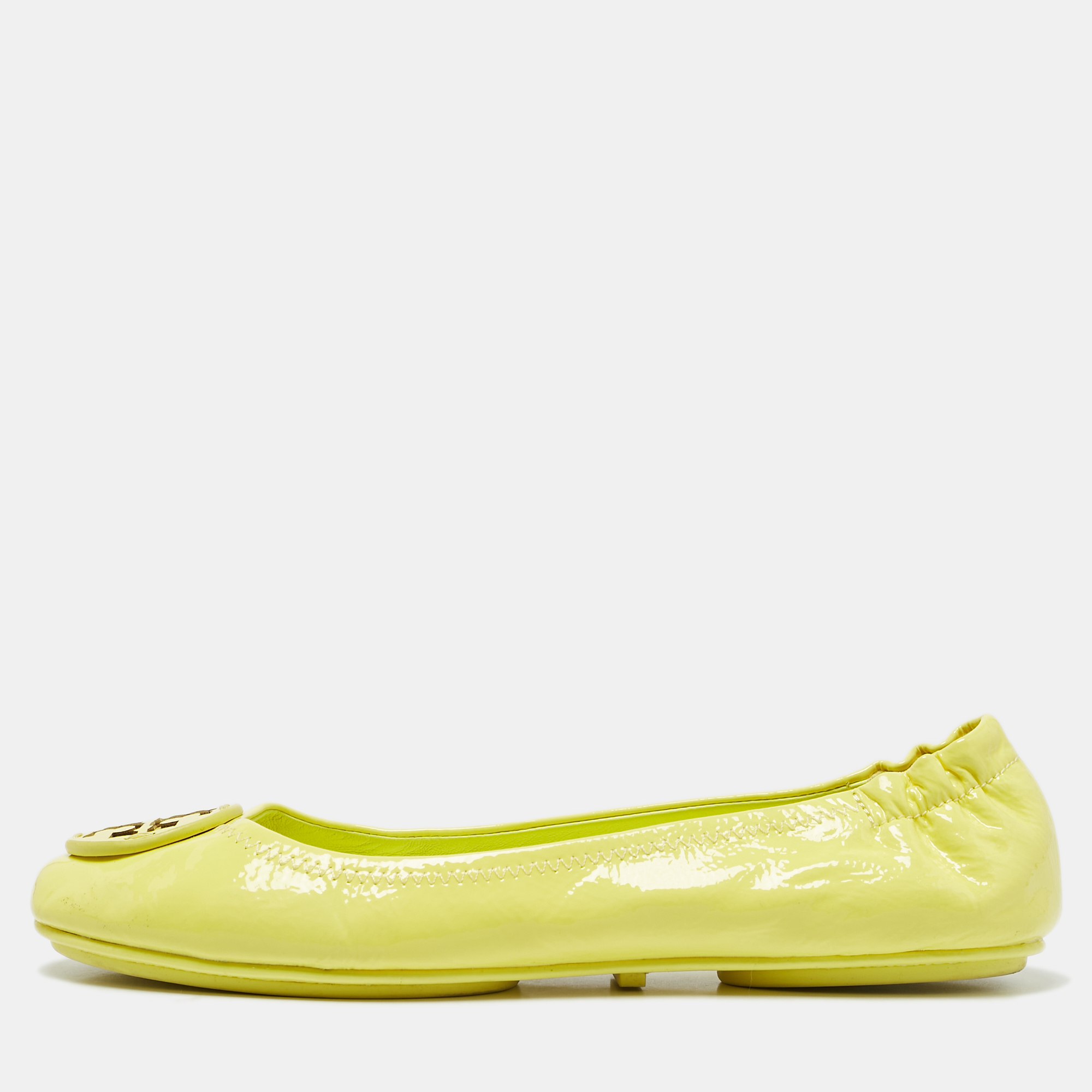 

Tory Burch Neon Yellow Leather Scrunch Ballet Flats Size 38