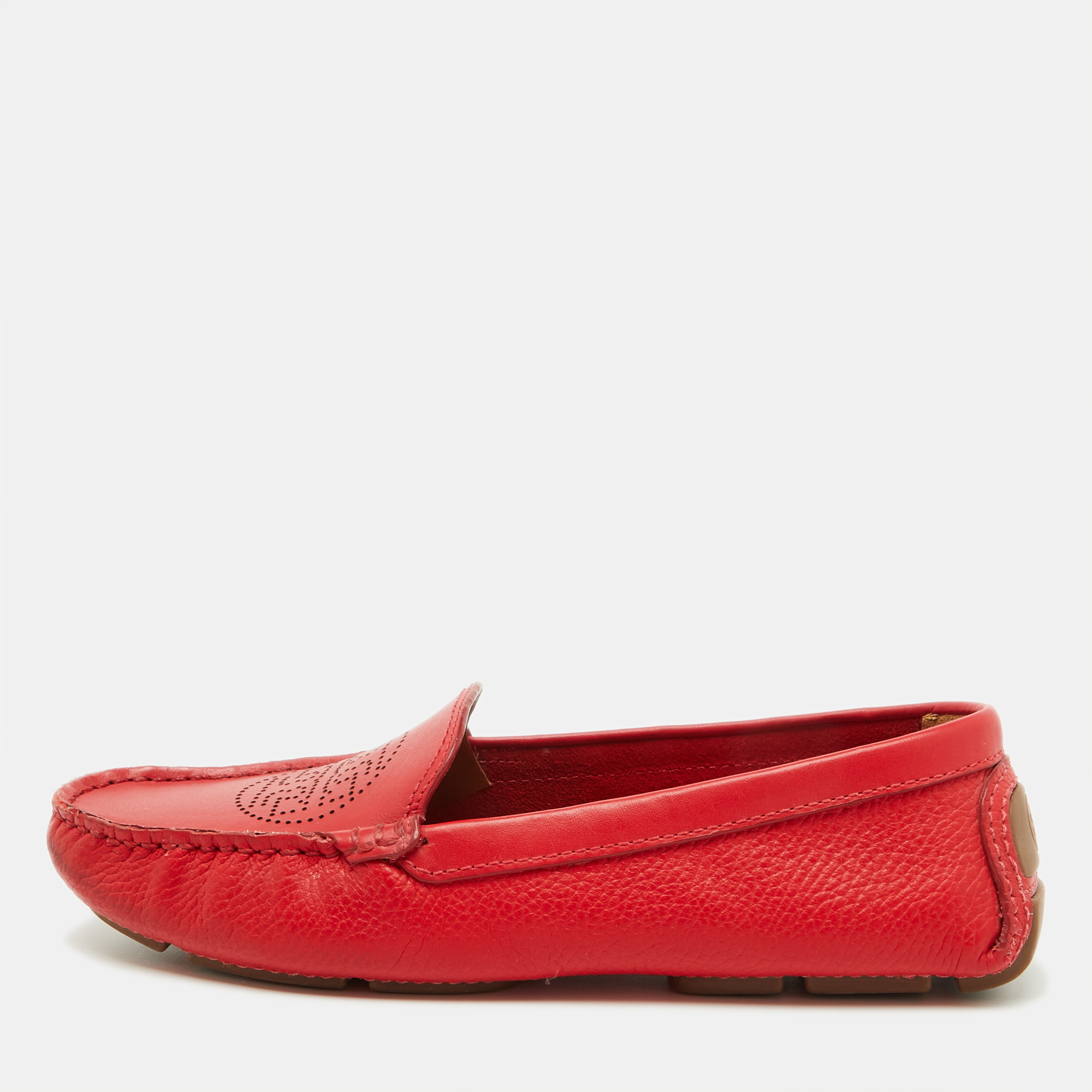 

Tory Burch Red Leather Perforated Logo Slip On Loafers Size 37