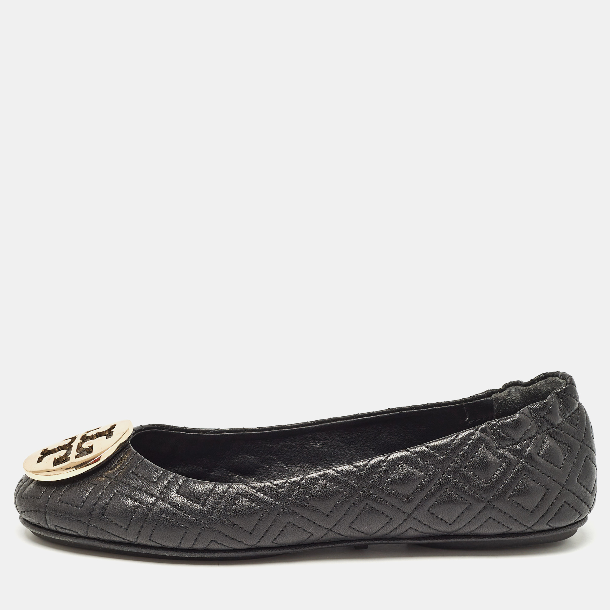 

Tory Burch Black Quilted Leather Minnie Ballet Flats Size 36.5