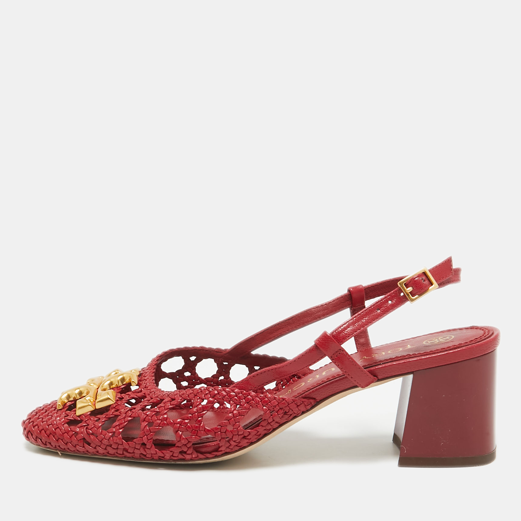 

Tory Burch Red Intrecciato Leather Slingback Pumps Size 38.5