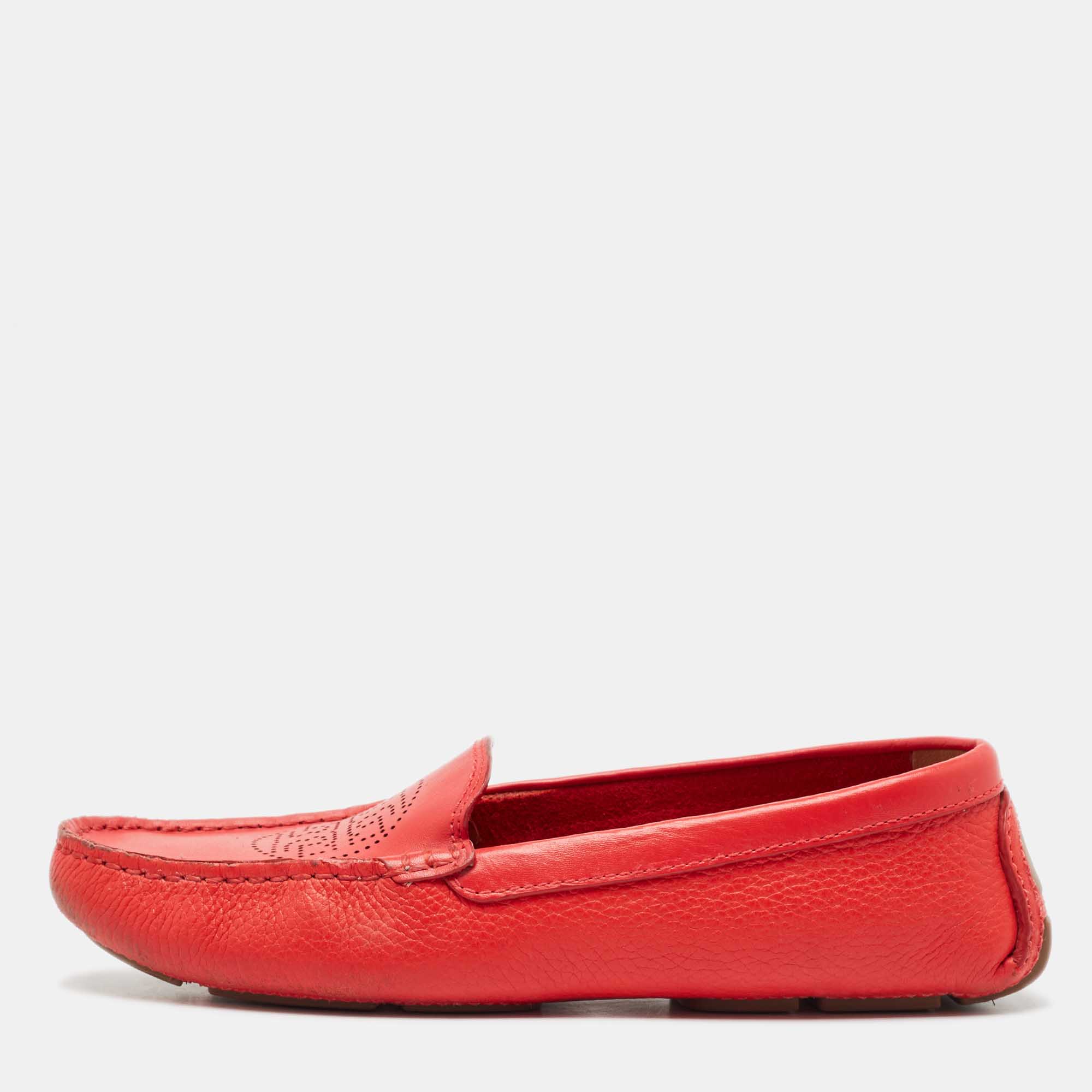 

Tory Burch Red Leather Perforated Logo Slip On Loafers Size 38