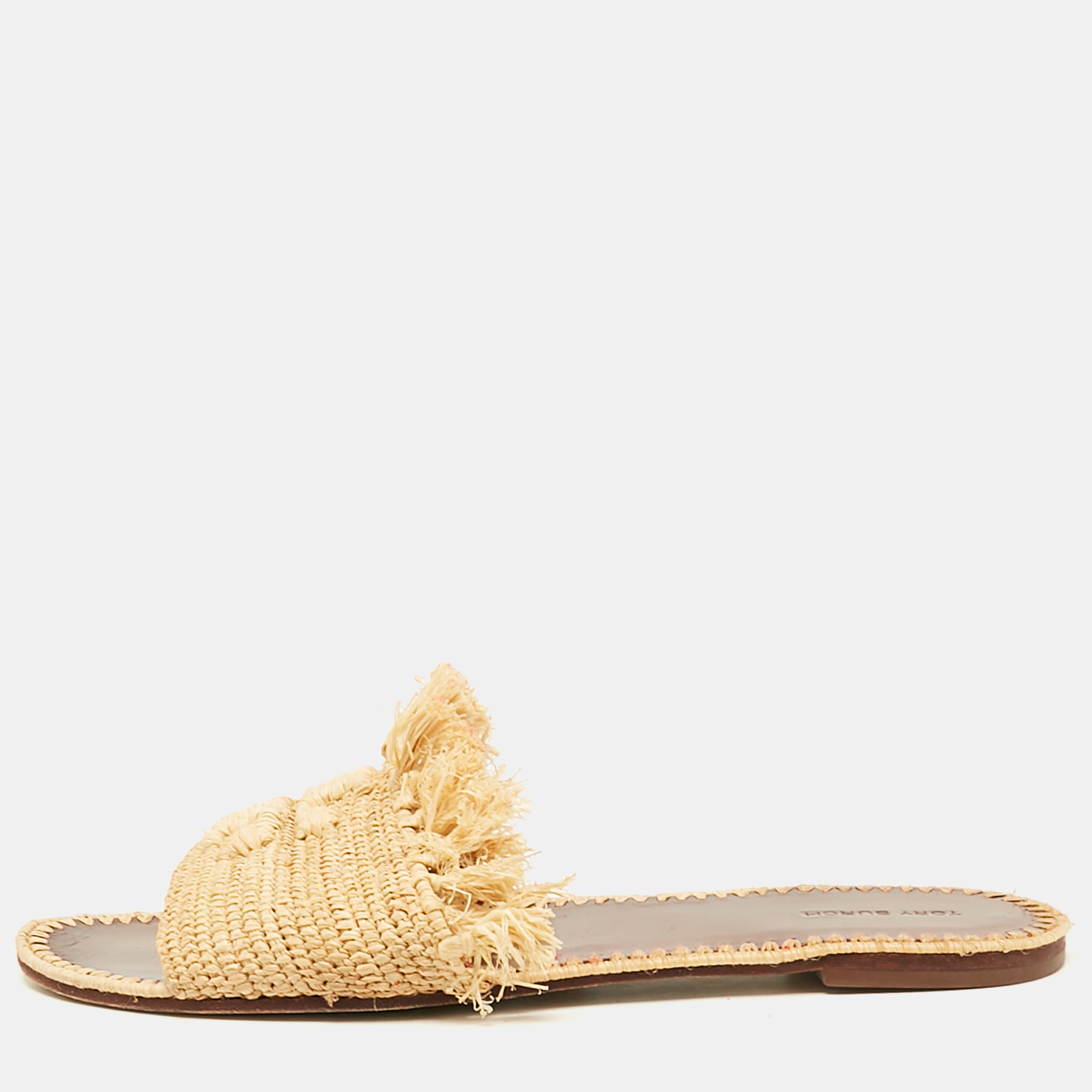 

Tory Burch Beige Raffia Flat Slides Size 41