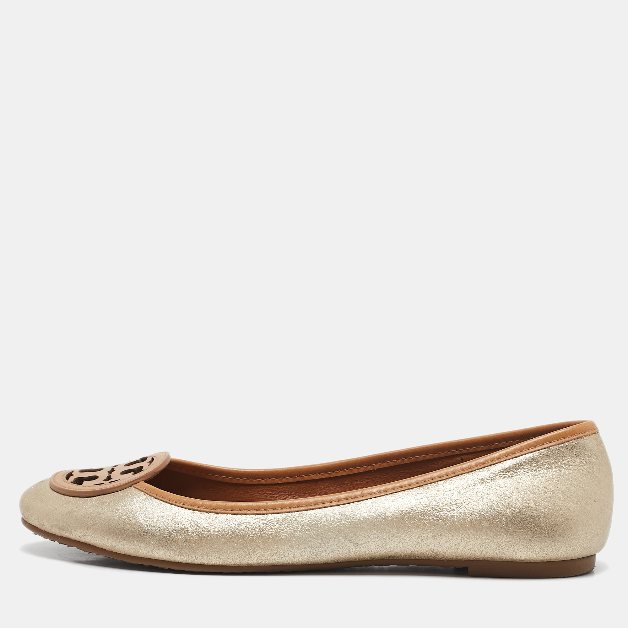 

Tory Burch Gold/Brown Leather Ballet Flats Size 37.5