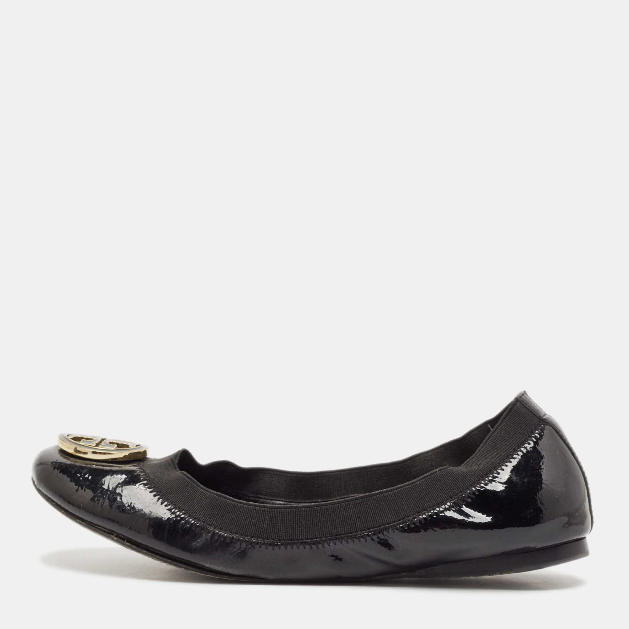 

Tory Burch Black Patent Leather Scrunch Ballet Flats Size 37.5