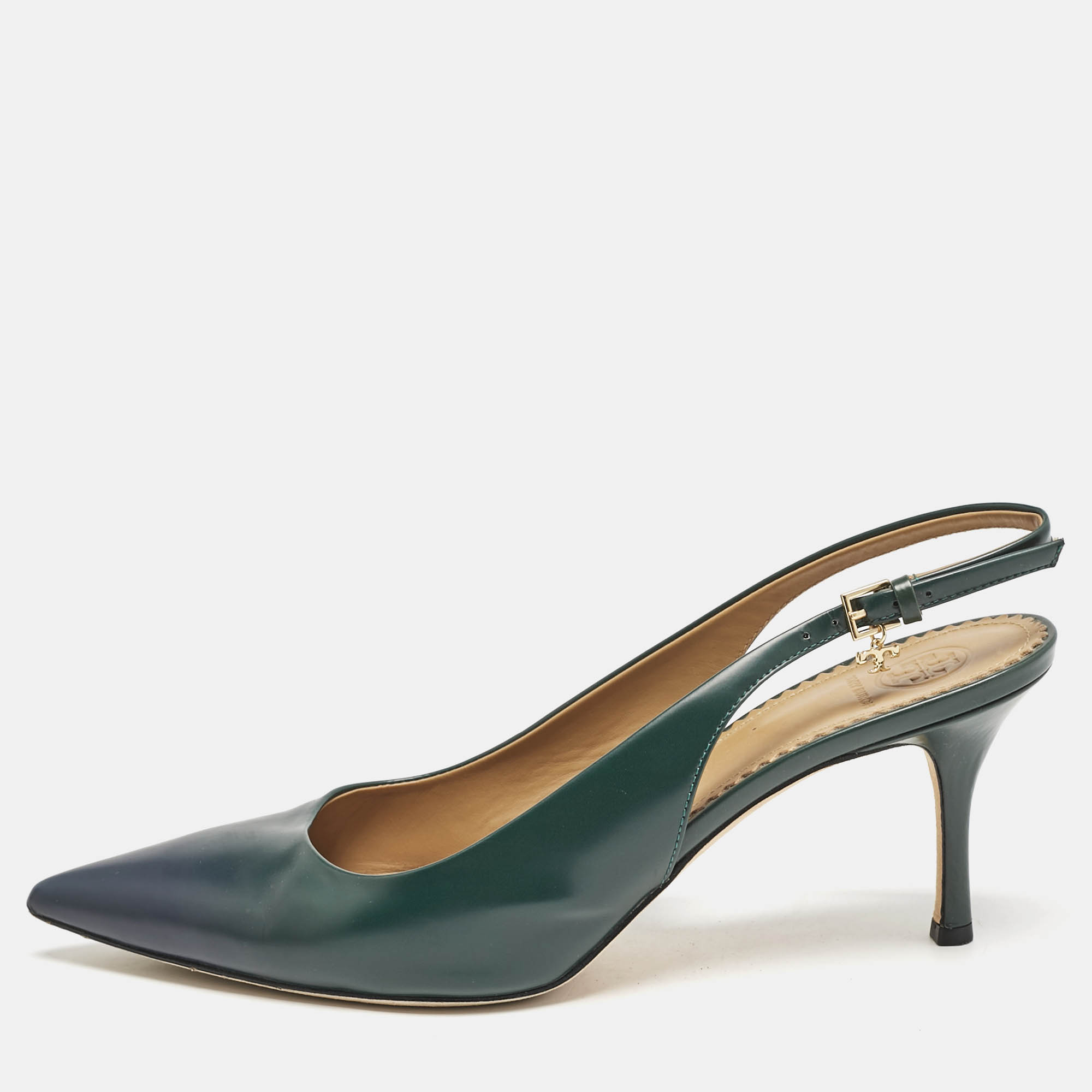 

Tory Burch Ombre Green Leather Pointed Toe Slingback Pumps Size 39.5
