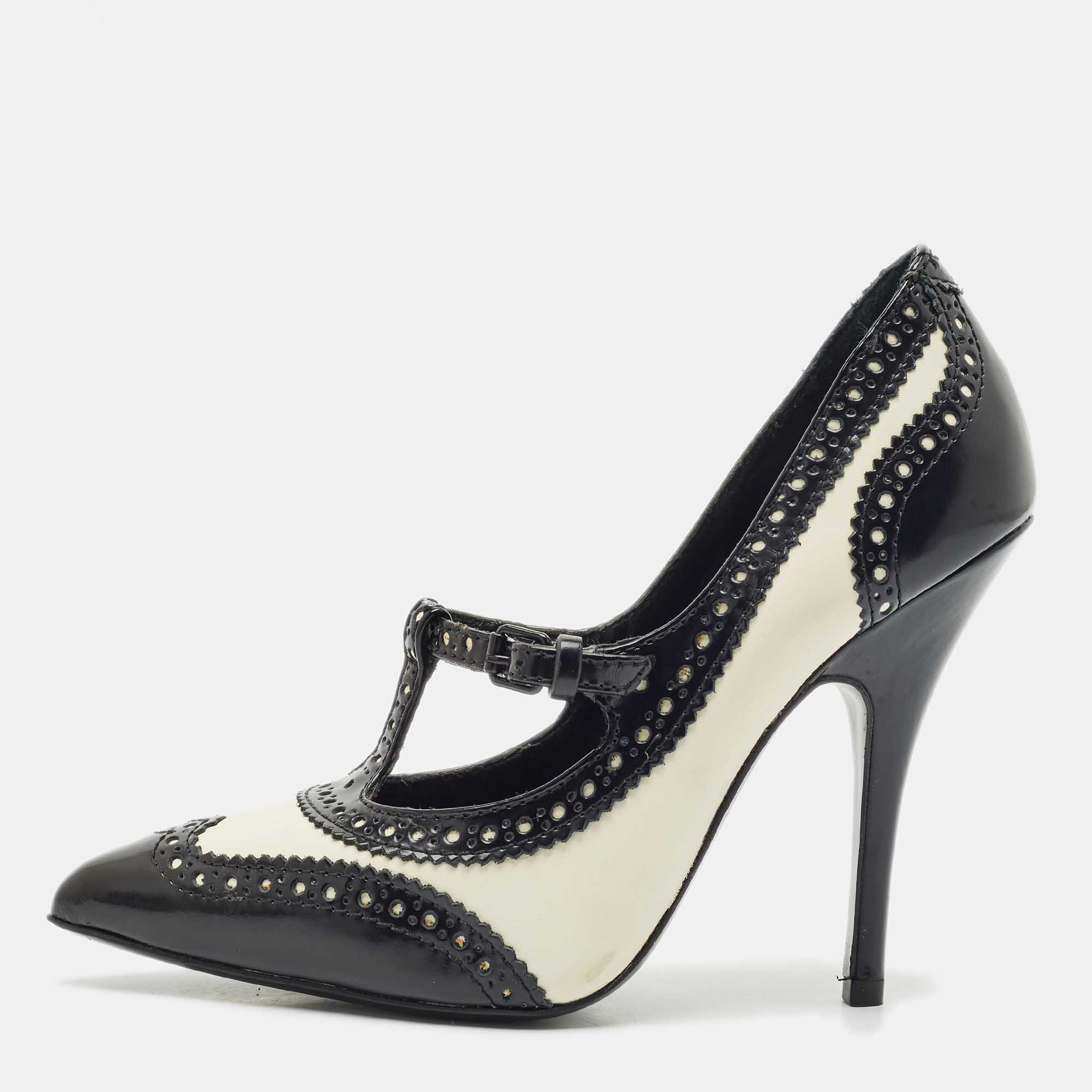 

Tory Burch Black/White Brogue Leather Everly Pointed Toe Pumps Size 39