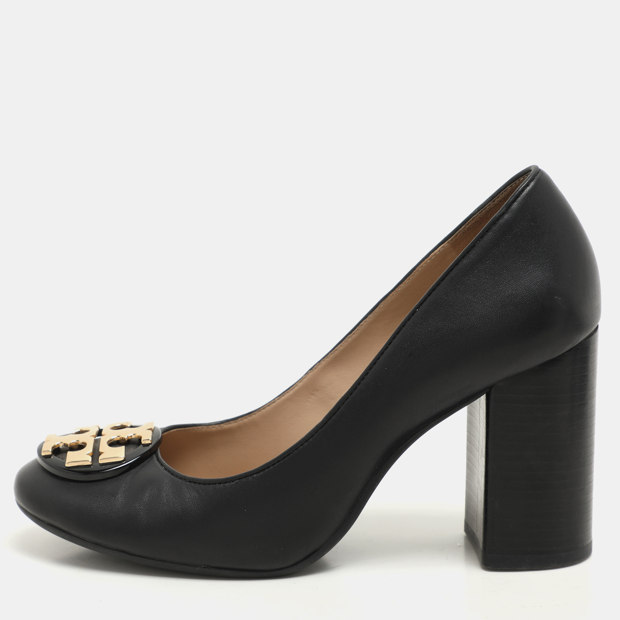 

Tory Burch Black Leather Janey Block Heel Pumps Size 35