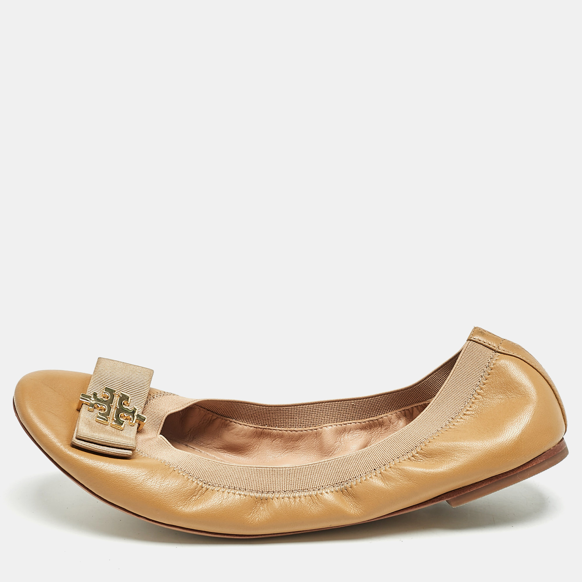 

Tory Burch Brown Leather Jolie Scrunch Ballet Flats Size 41
