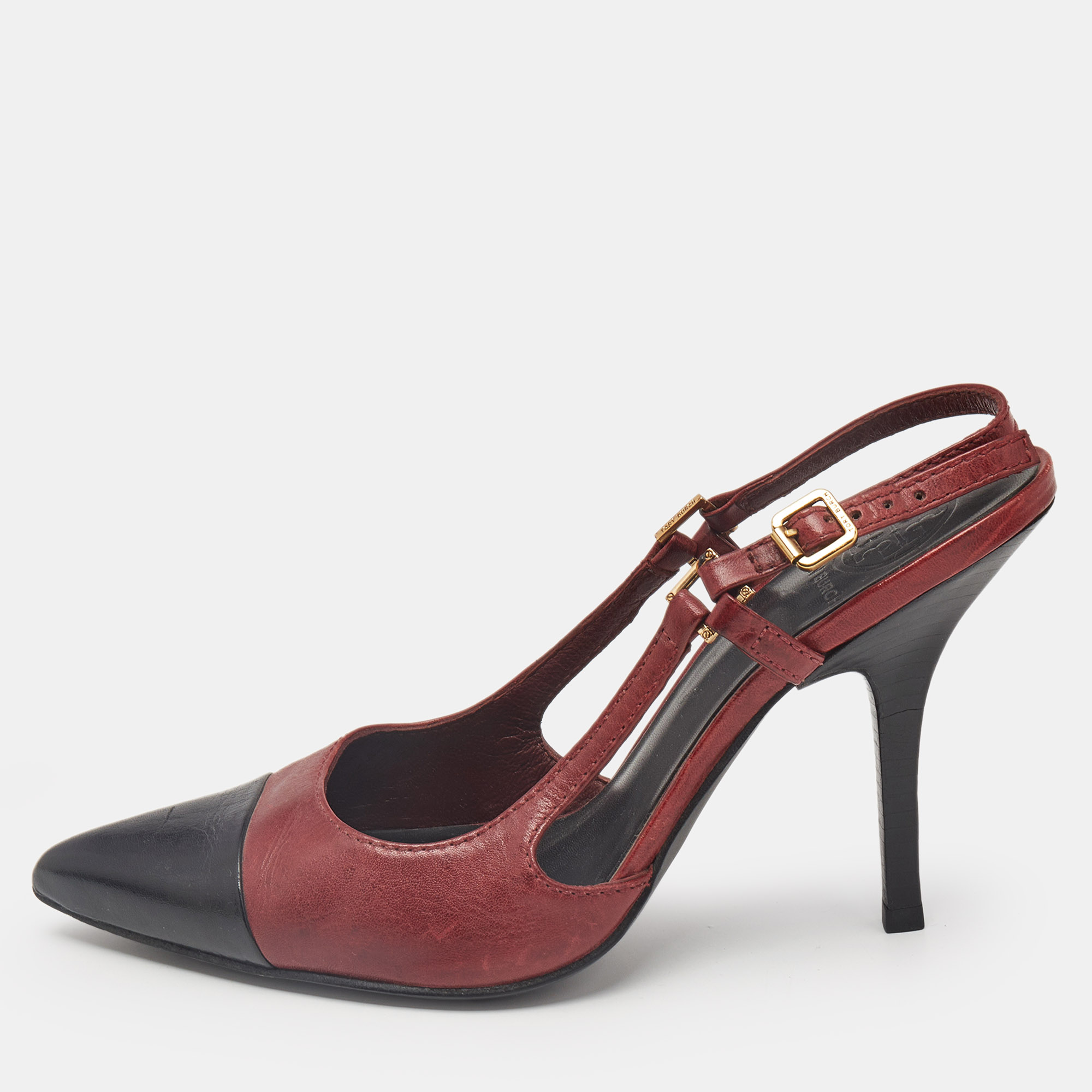 

Tory Burch Black/Red Leather Slingback Pumps Size 39